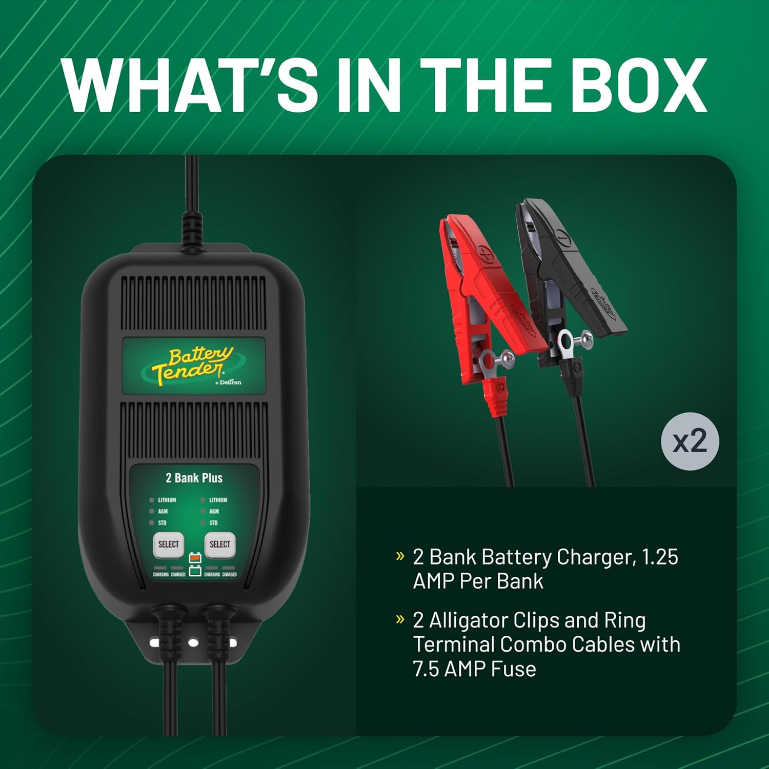 Battery Tender Plus 2 Bank Multibank Charger - 2.5 AMP (1.25 AMPs Per Bank) - Smart 12V Multi Battery Charger and Maintainer for Standard, AGM