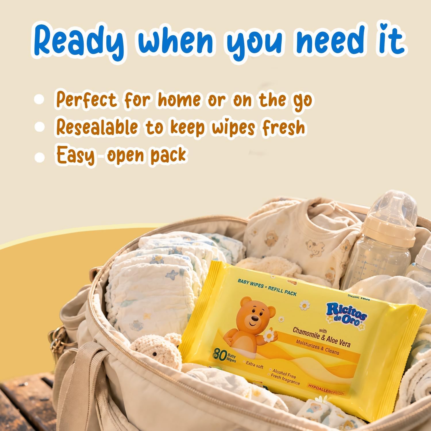 Ricitos de Oro Baby Wipes | Chamomile & Aloe Vera | 80 ct | 6-Pack