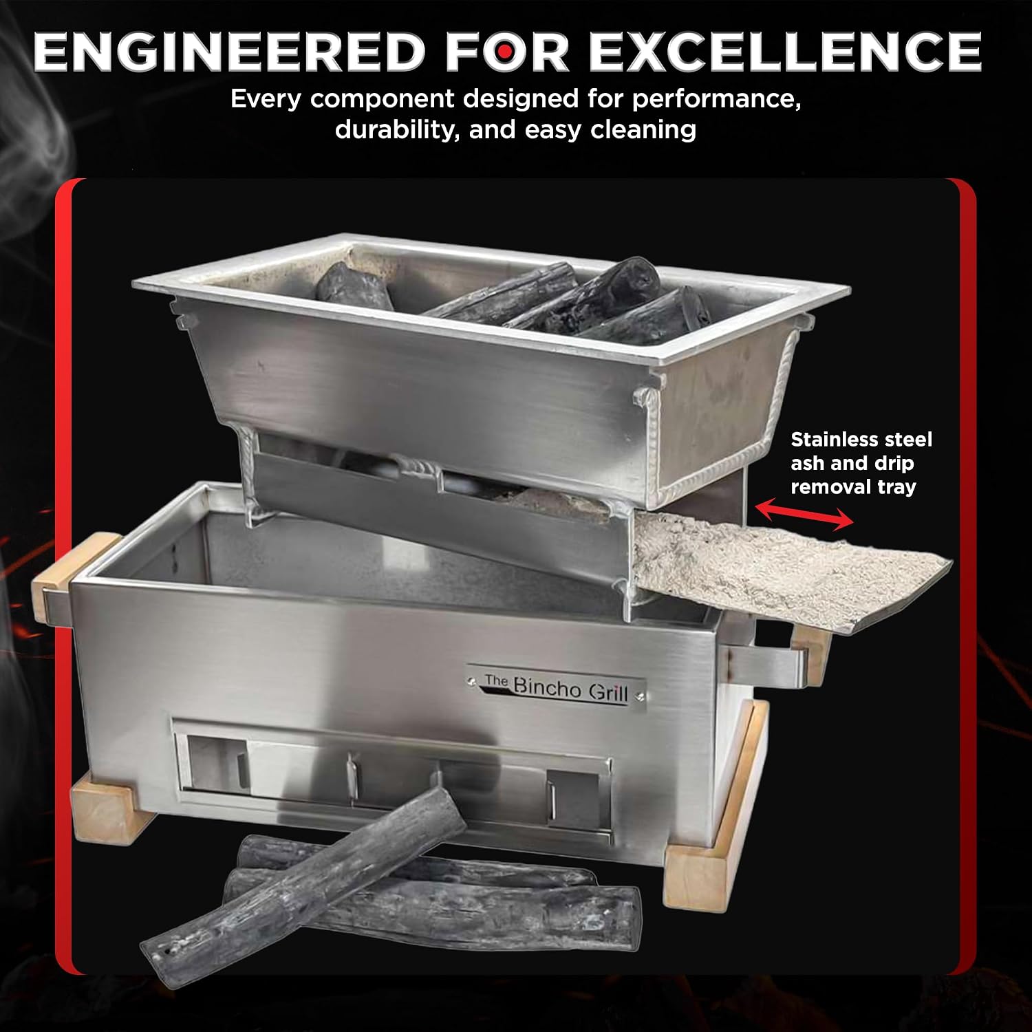 The Bincho Grill 16" Mini Yakitori Grill – Stainless Steel Mini Tabletop Charcoal BBQ with Charcoal Box
