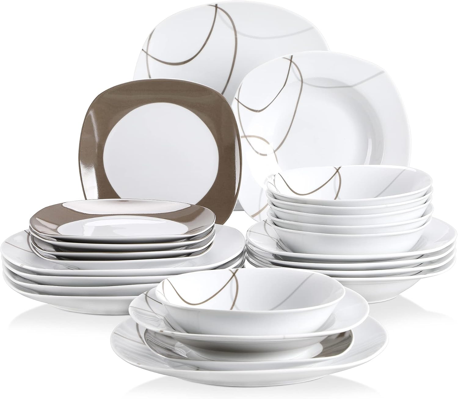 VEWEET 30 PCS Ceramic Dinnerware Sets for 6, Pink Floral Dish Set, ANNIE | Porcelain Dinner Set Including Dessert Plates, Soup Plates, Dinner Plates, Cups & Saucers, Microwave & Dishwasher Safe
