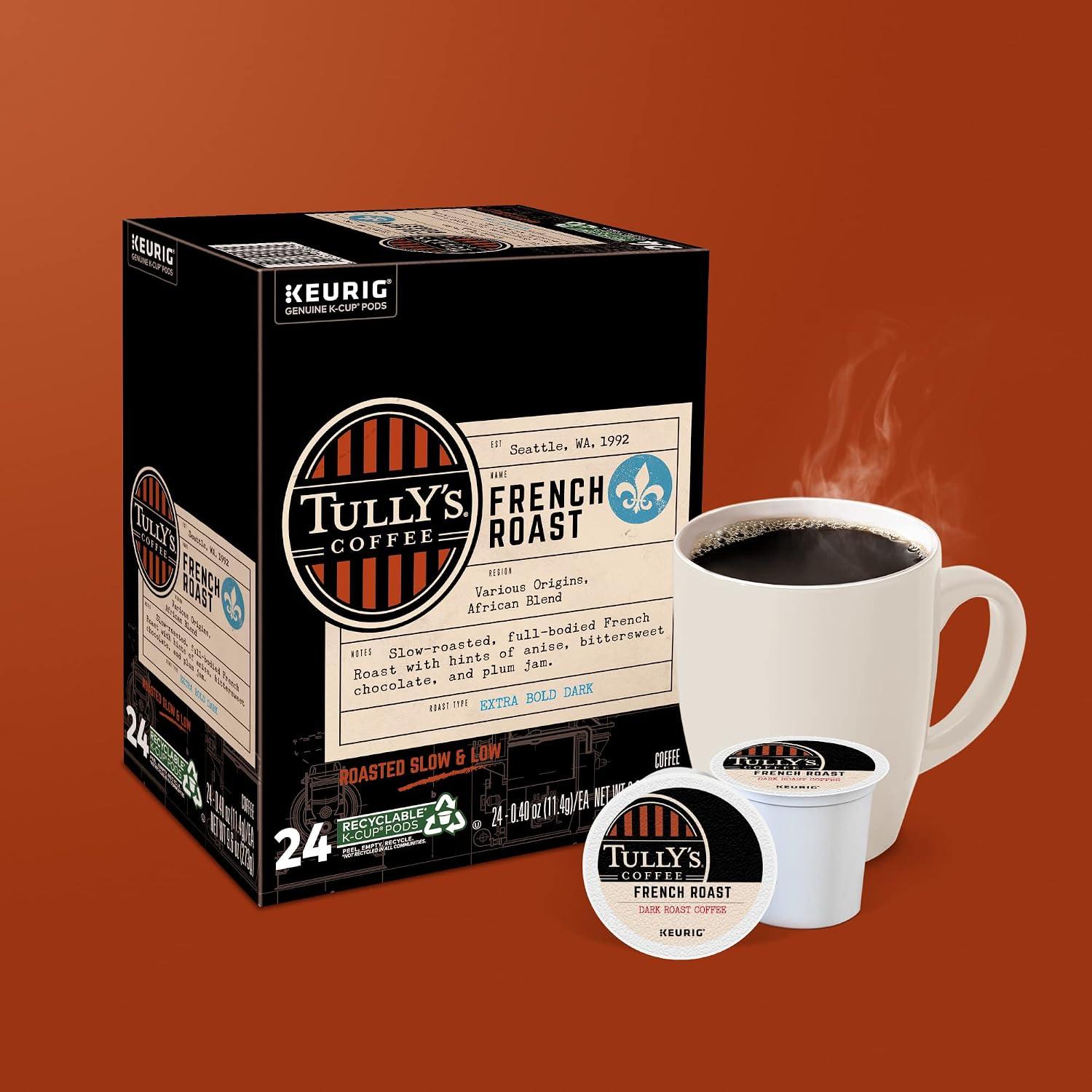 Tully's Coffee Hawaiian Blend Keurig Single-Serve K-Cup Pods, Medium Roast Coffee, 96 Count