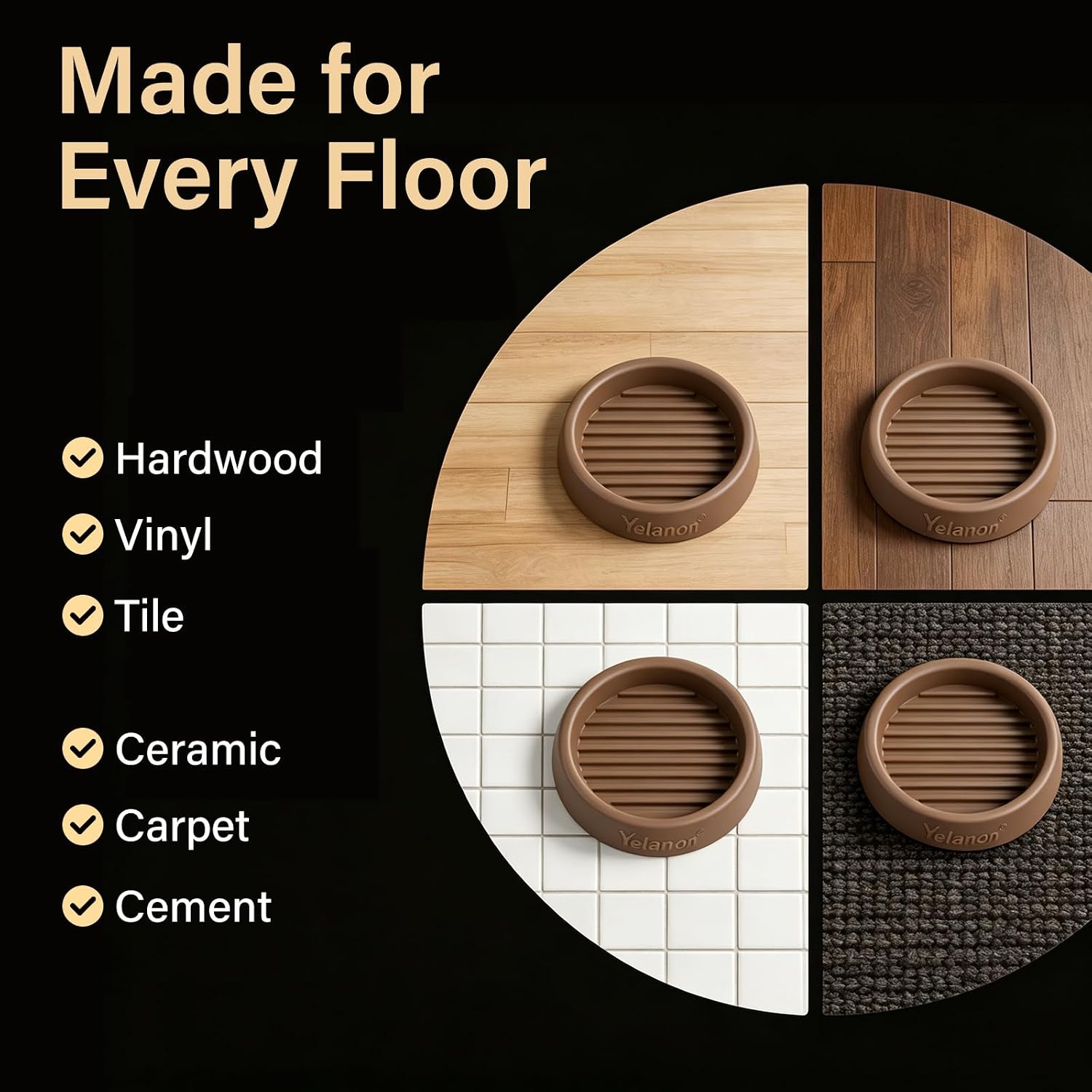 Yelanon Furniture Coasters 8 Pcs 3" Square Brown Caster Cups for Hardwood