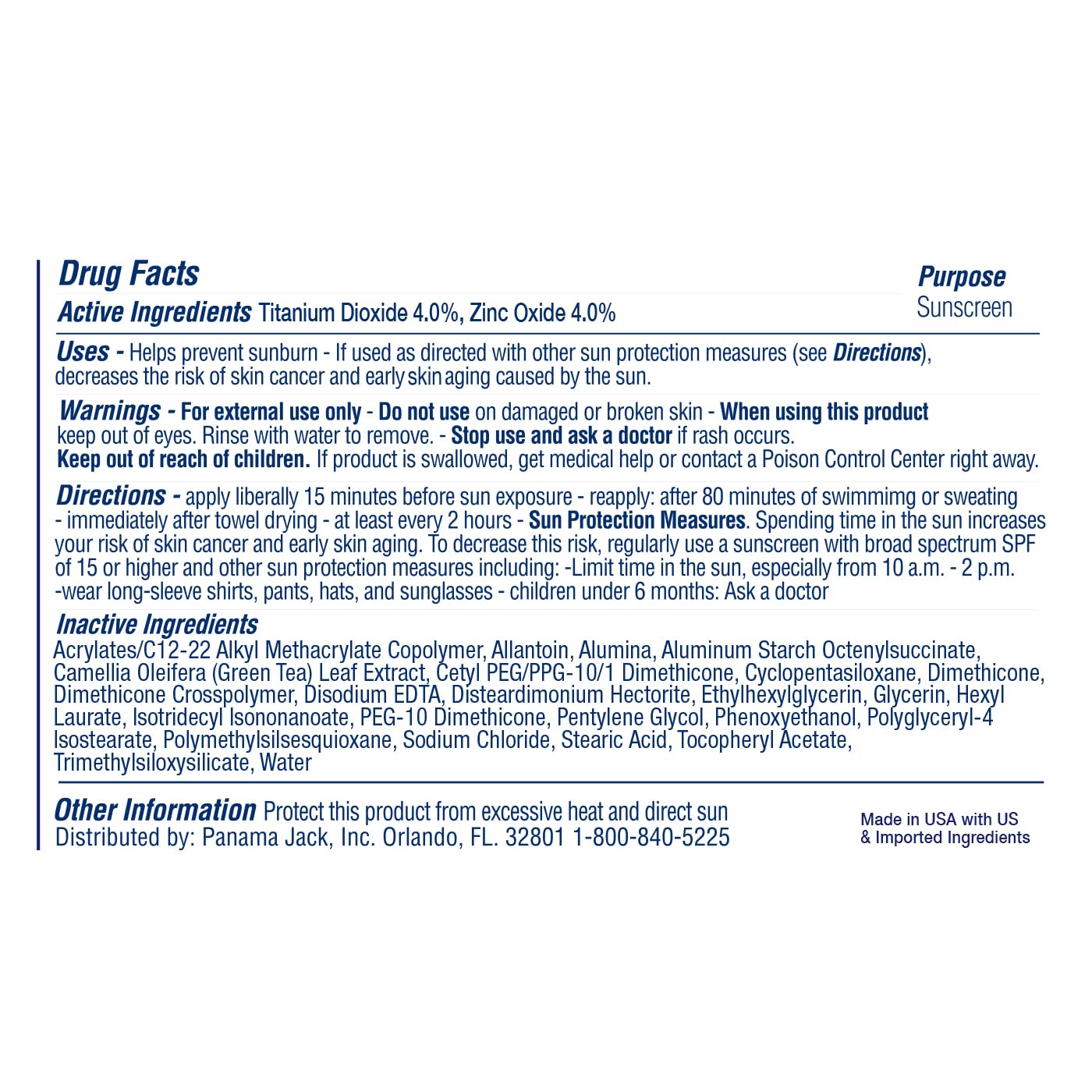 Panama Jack Sport Zinc SPF 50 Broad Spectrum Sunscreen Lotion, Water Resistant (Pack of 1)