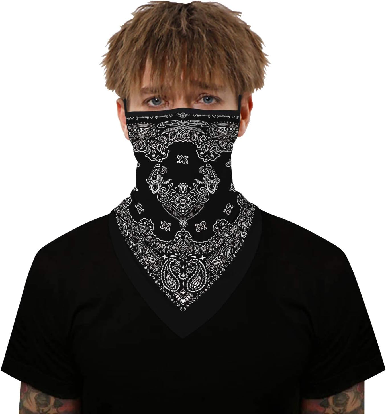 YAYOUREL Neck Gaiter Face Mask Bandanas for Men Women UV Face Scarf Cover Ear Loop Hole Facemask for Fishing Running Cycling