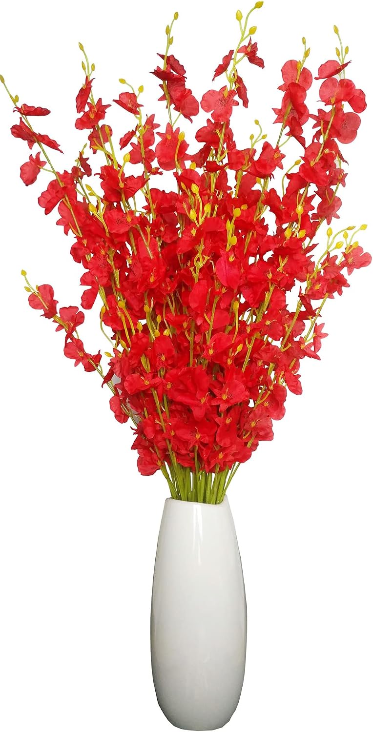 Yellow Artificial Flowers Orchids Silk Fake Flowers in Bulk, 12 Pcs (Each 38.5”), for Wedding Festive Party Home Office Decoration, No Include Vase