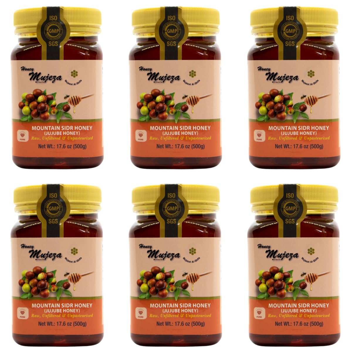 Authentic Mountain Sidr Honey - Jujube Honey, Supports Mental Health, Memory and Cognition, 100% Natural, Raw Liquid Honey, Gluten Free (500g / 17.6oz)