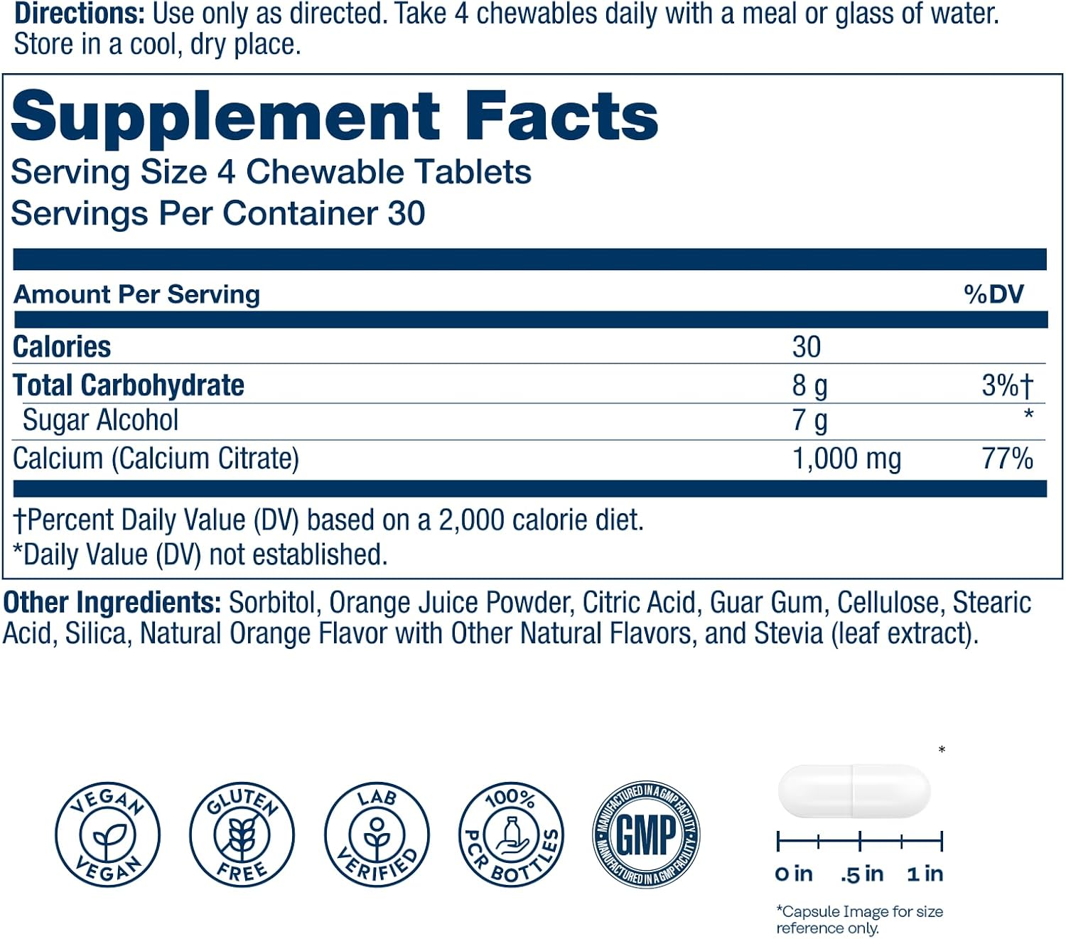 SOLARAY Calcium Citrate 1000 mg, Orange Flavor, 60 Chewables | Bone & Teeth Support - Natural Orange Flavor - 1000 mg Calcium Citrate - 15 Servings - Vegan, Gluten Free, Lab Verified