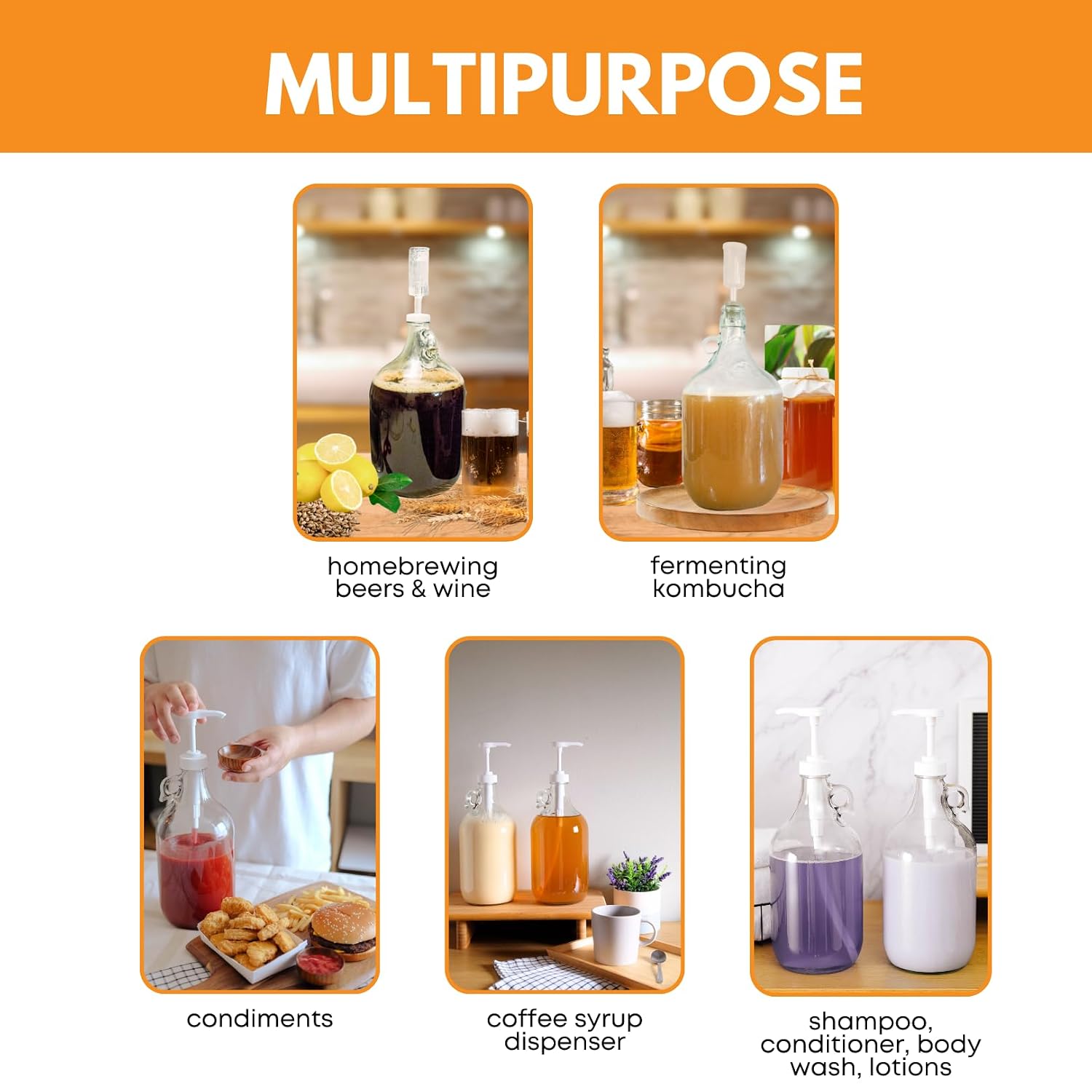 1 Gallon Glass Jug | 128 oz Clear Container Without Stopper or Cap | Reusable Glass Water Jug for juice, oils, syrups and liquid detergent, with a sturdy handle for storage | Laundry container