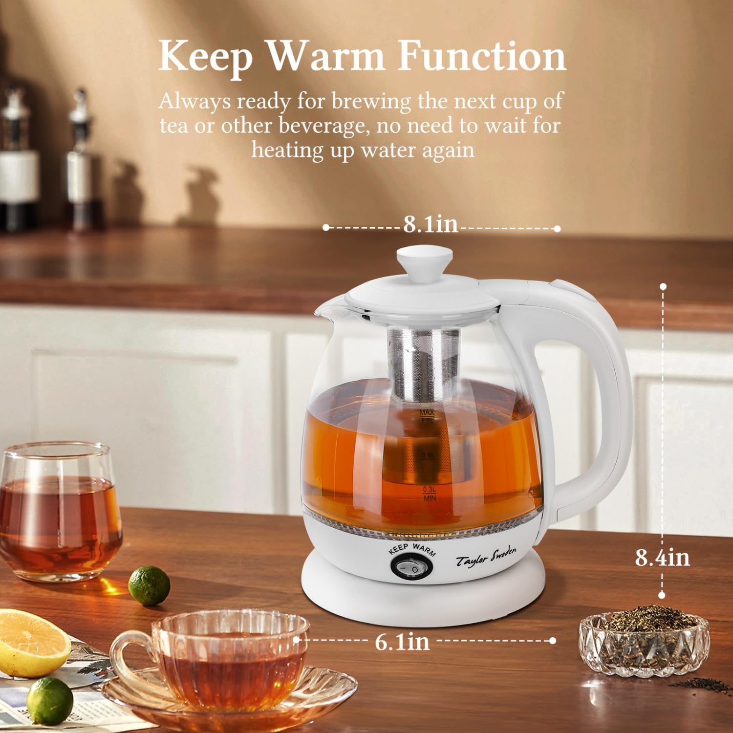 Taylor Swoden Electric Kettle with Tea Infuser, 1L Small Electric Tea Kettle with Keep Warm, LED Light Hot Water Boiler & Heater for Coffee & Teas
