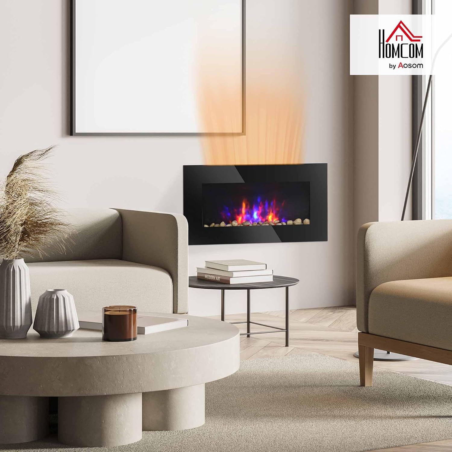 HOMCOM 29" Electric Fireplace Wall Mounted Fireplace Heater 1450W Black