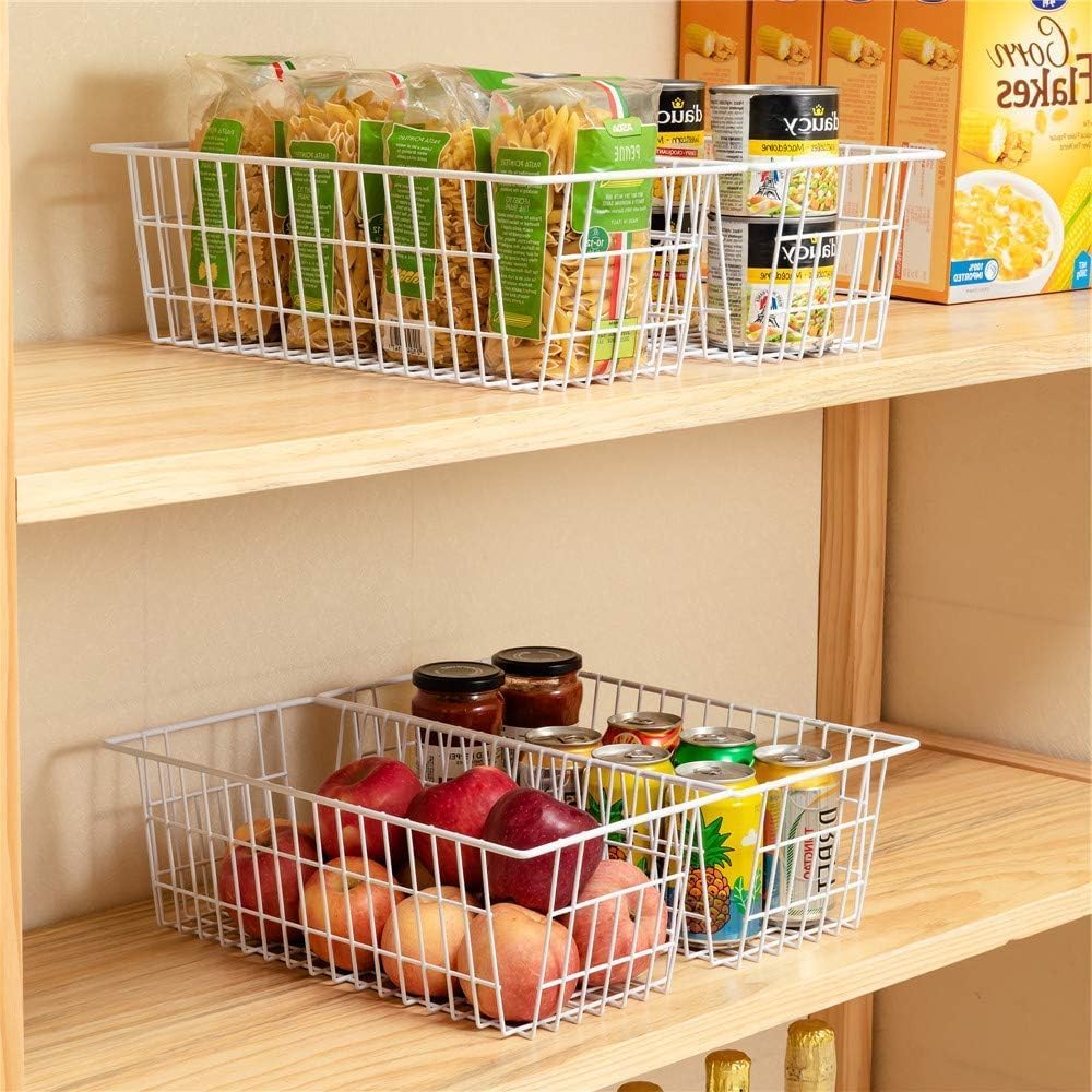 SANNO 15.7" Freezer Baskets Wire Storage Baskets Bin Organizer Food, Kitchen, Basket Organizers Bins for Home, Bathroom, Closet Organization, white