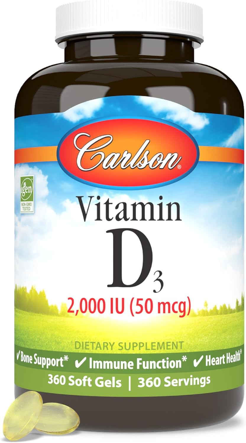 Carlson Vitamin D3, 2000 IU (50 mcg), Bone Health, 360 Softgels | Muscle Health; Cholecalciferol; Vitamin D Supplements; Vitamin D3 Soft Gels
