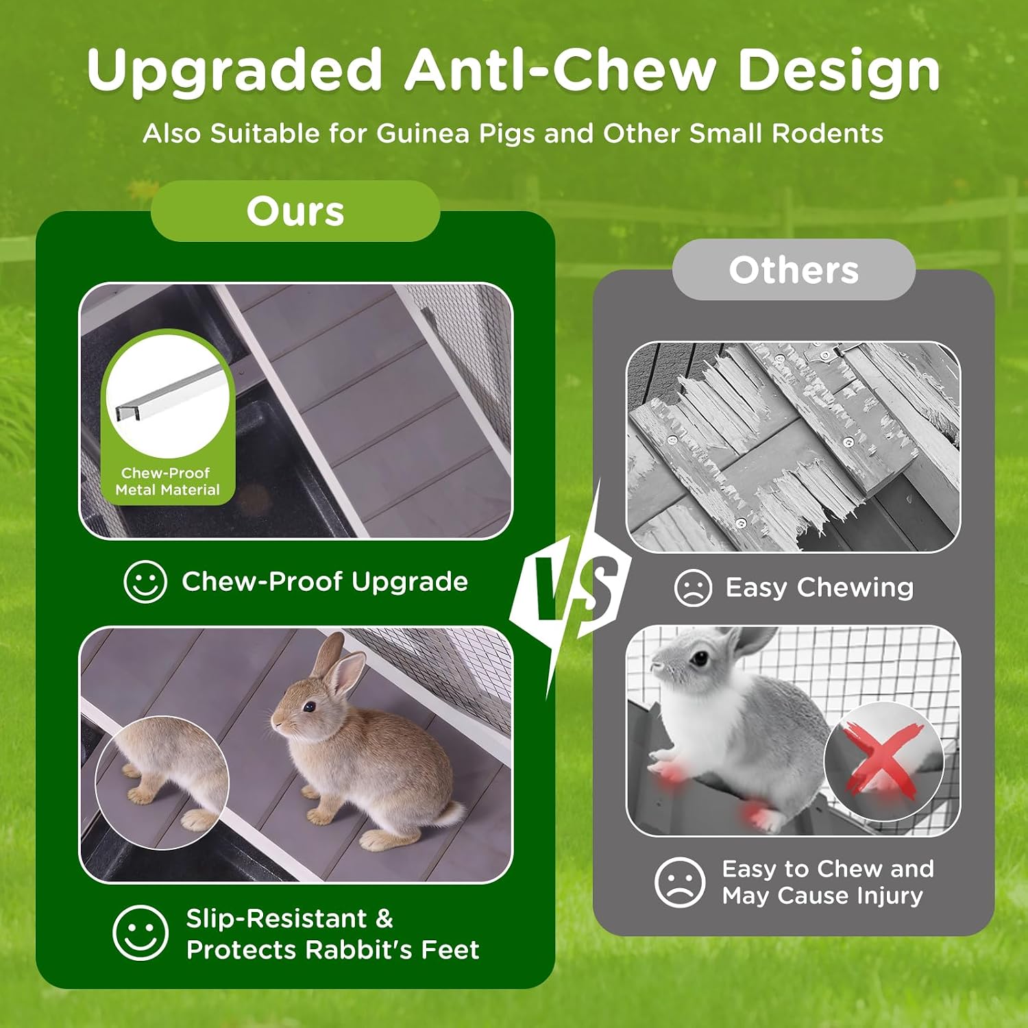 Indoor Rabbit Bunny Hutch Outdoor, Guinea Pig Cages with Removable Bottom Wire Netting - Easy Clean