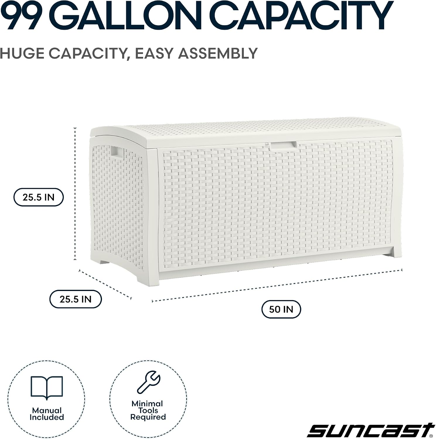 Suncast 99 Gal Wicker Resin Deck Box, Storage Chest Bin with Handles, Java