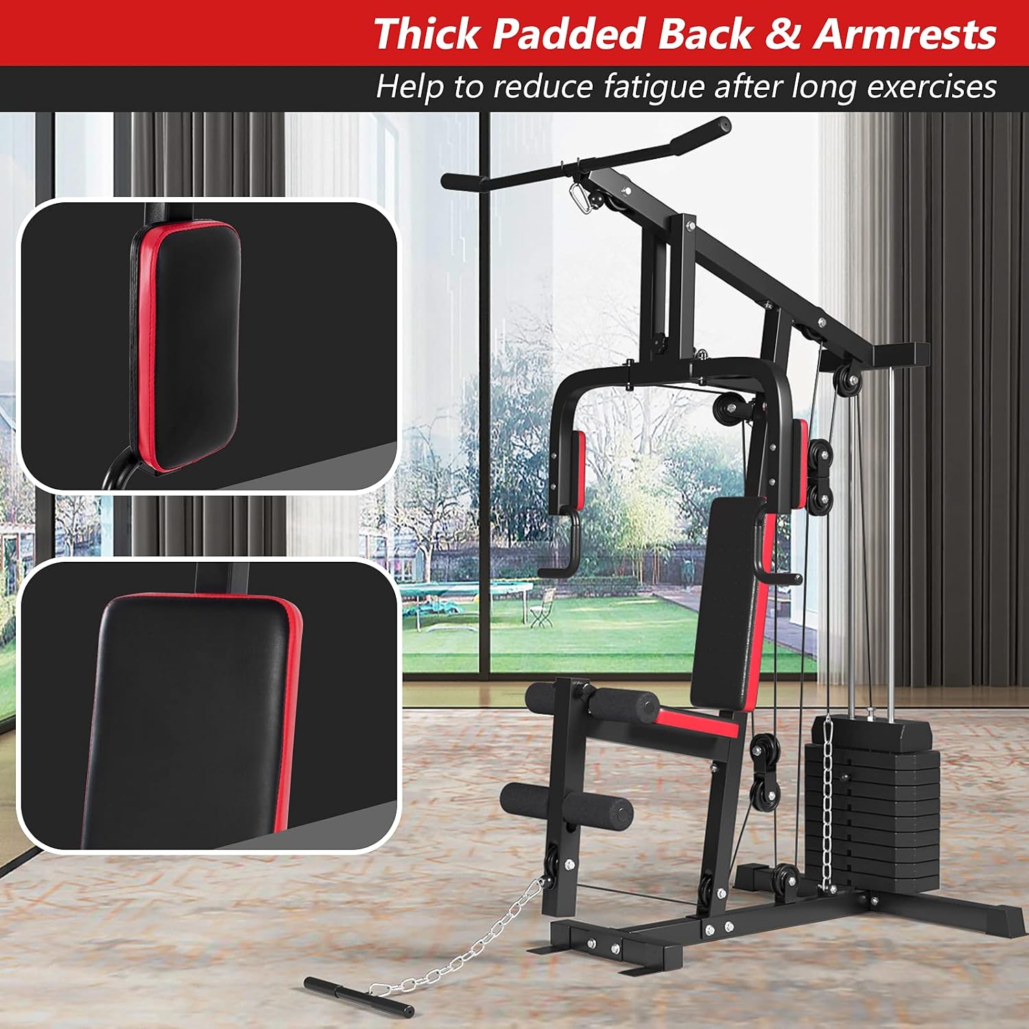 GYMAX Home Gym, Multifunctional Workout Equipment with Leg Extension, Pulley System & 100lbs Weight Stack, Full Body Strength Training Machine