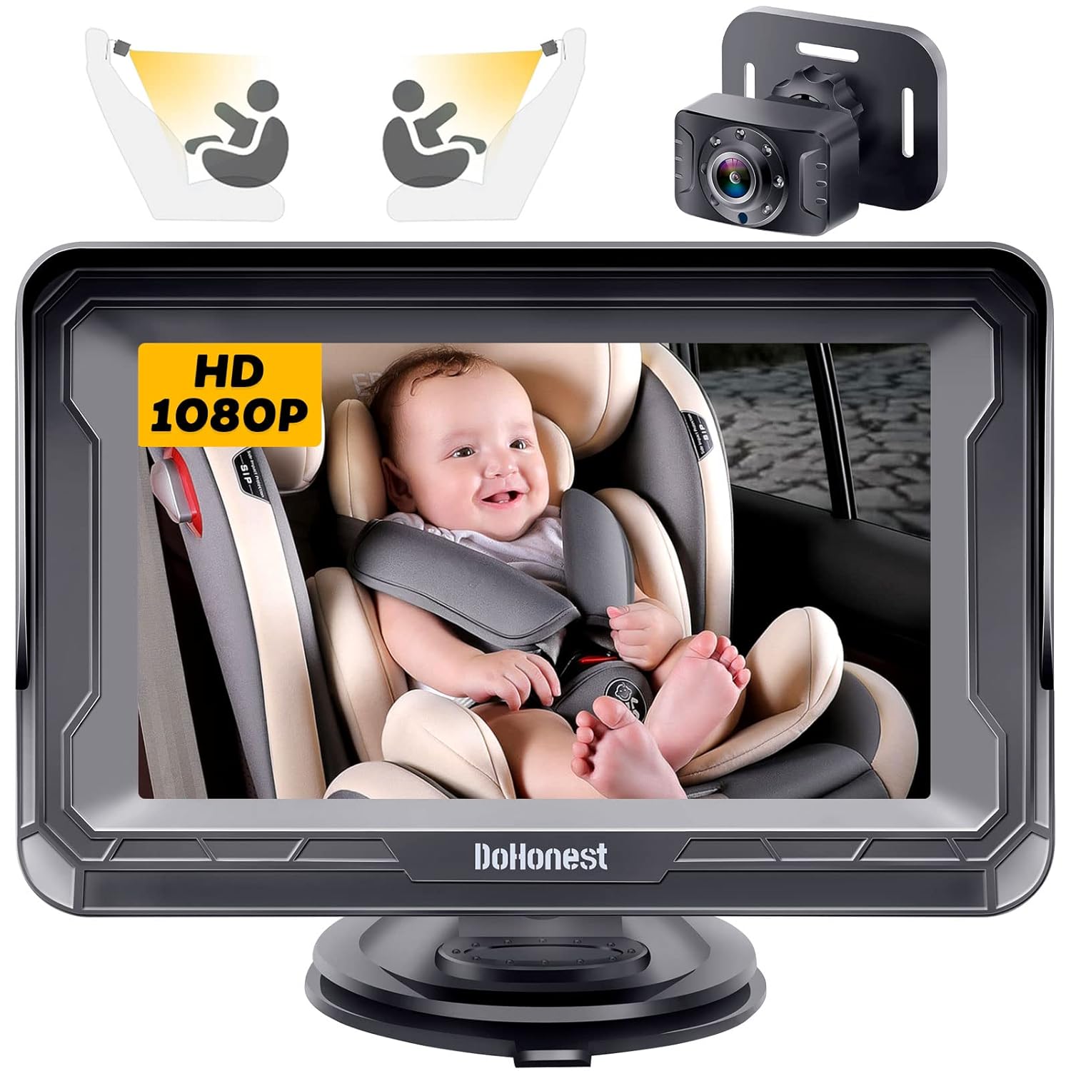 DoHonest Baby Car Camera HD 1080P - Rear-Facing Car Baby Monitor with Night Vision, Adjustable View Angle, Easy Setup, Anti-Glare Display