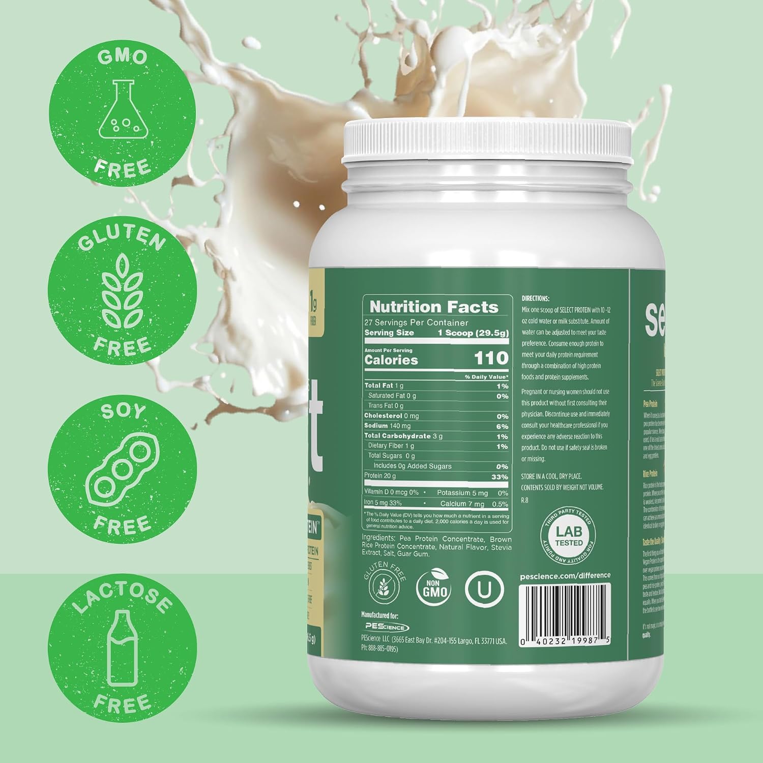 PEScience Select Vegan Protein Powder, Peanut Butter Delight, 27 Servings | Plant Based Protein Powder, Pea and Brown Rice Blend, Dairy Free, Lactose Free, Gluten Free
