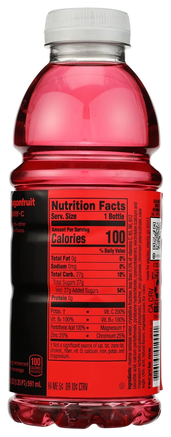 vitaminwater Power-C Dragonfruit Water Beverage, 16.9 fl oz, 6 pack | Bottled, nutrient-enhanced flavored water drink with 90 calories per bottle, antioxidants, and vitamins