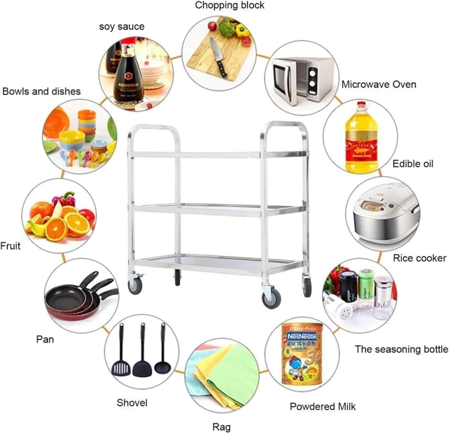 Nisorpa 3 Tier Kitchen Rolling Cart, Stainless Steel, L30 x W16 x H33 Inch