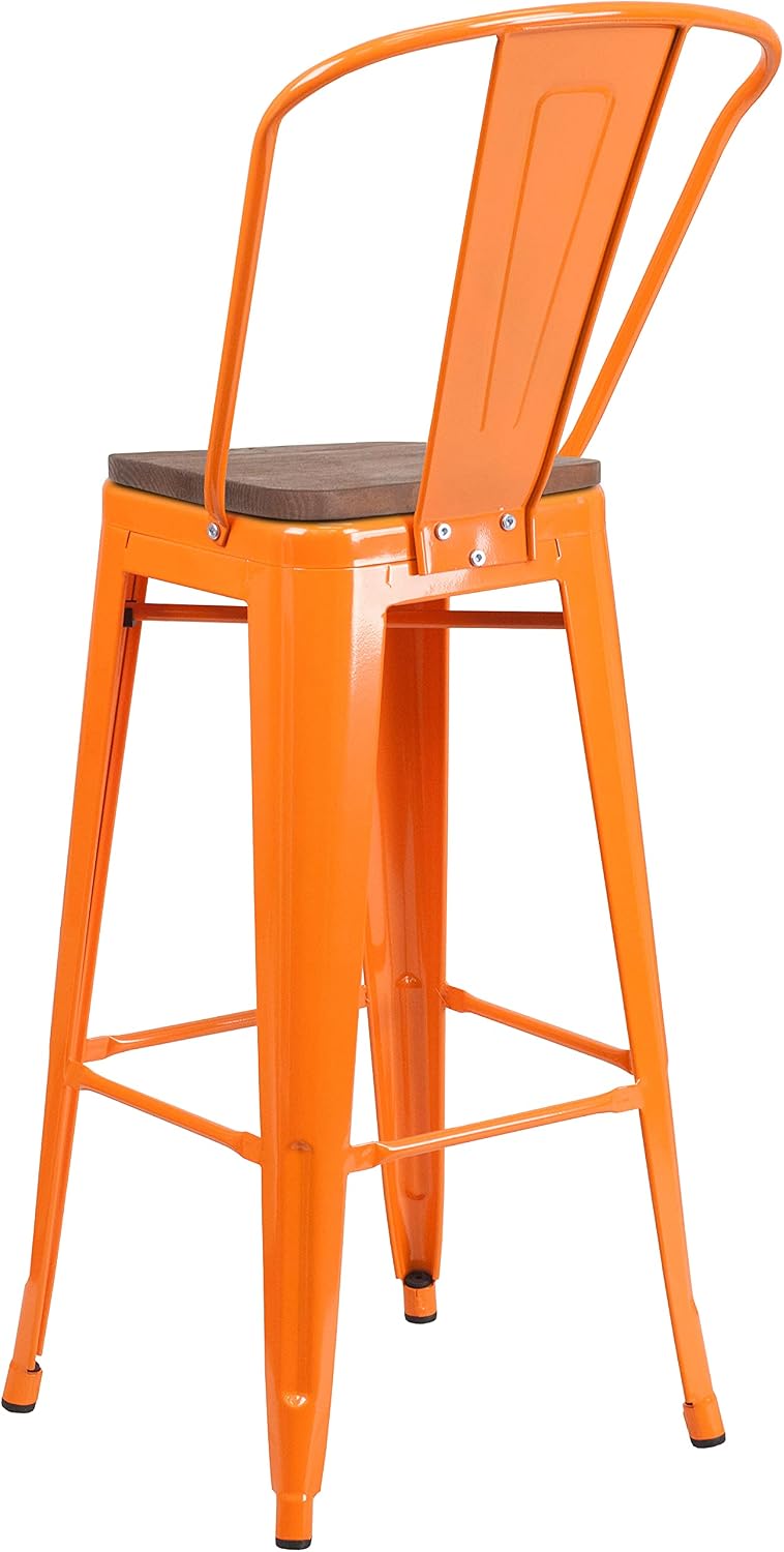 Flash Furniture 30 in Metal Barstool with Back, Blue | Commercial Grade, Removable Back, Indoor/Outdoor Use