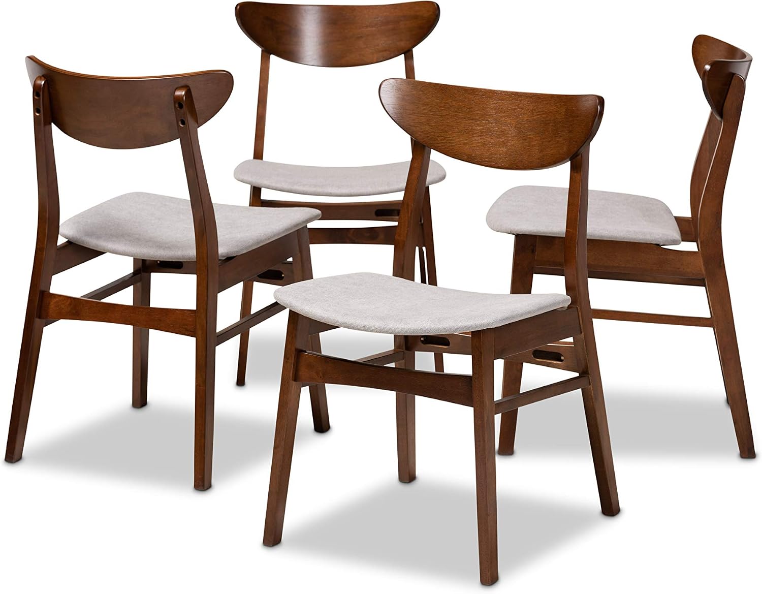 Baxton Studio Parlin Mid-Century Modern Transitional Light Beige Fabric Upholstered and Walnut Brown Finished Wood 4-Piece Dining Chair Set