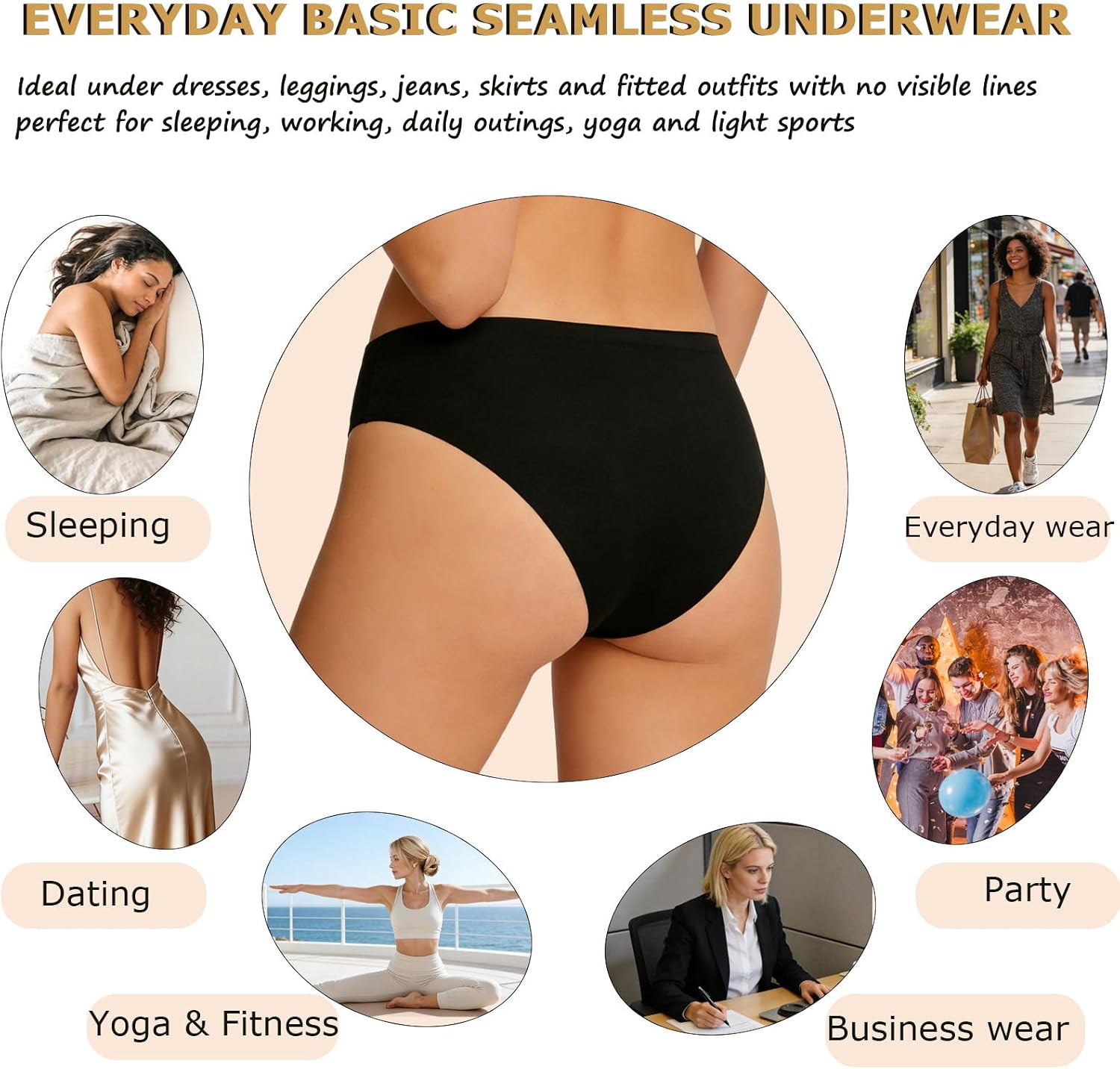 FINETOO 6 Pack Women’s Seamless Hipster Underwear No Show Panties Invisibles Briefs Soft Stretch Bikini Underwears XS-XL