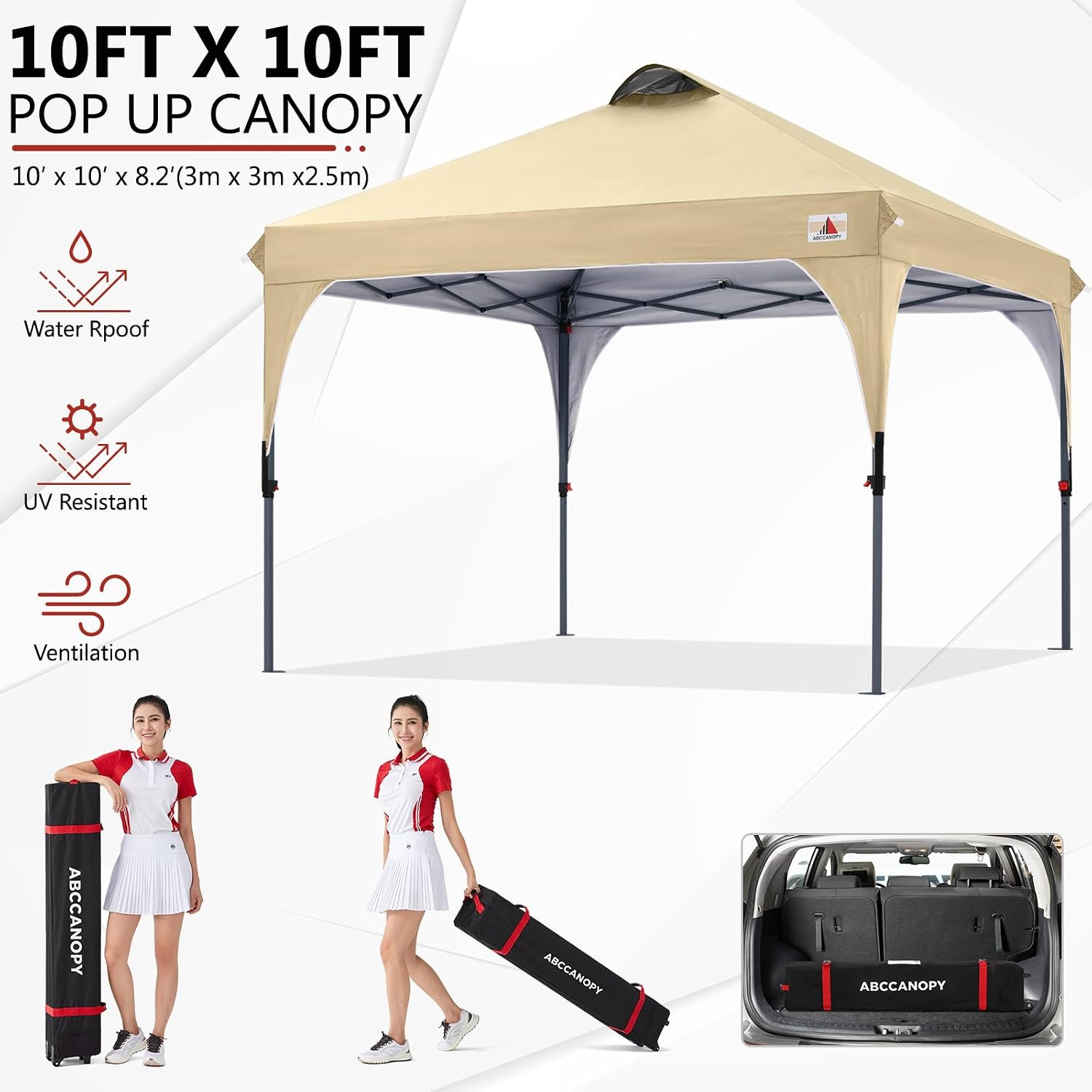 ABCCANOPY Outdoor Pop up Canopy Tent, 10x10 Instant Portable Canopy for Camping, Beach, Backyard,Gray | Water resistant & UV protection canopy, easy setup, with carry bag, ideal for camping, beach, backyard, market events