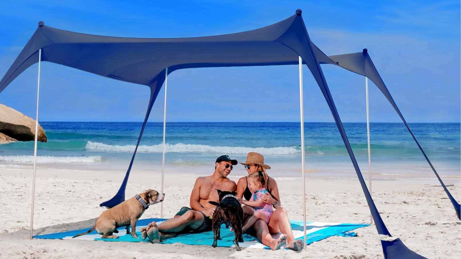 SUN NINJA Beach Tent Sun Shelter, Beach Shade Canopy with UPF50+ Protection