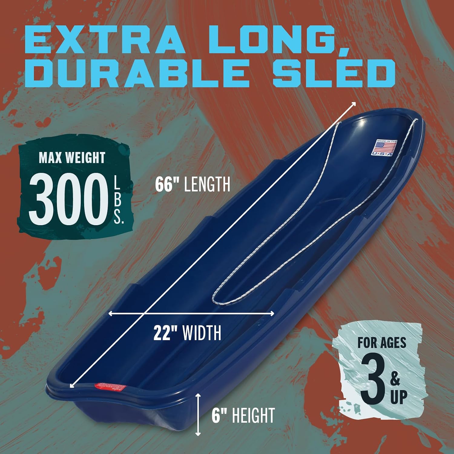 Flexible Flyer Winter Trek 3-Person Large Snow Sled – 5.5 ft Heavy-Duty Plastic Toboggan Pull Sled for Downhill Fun, Utility, Ice Fishing