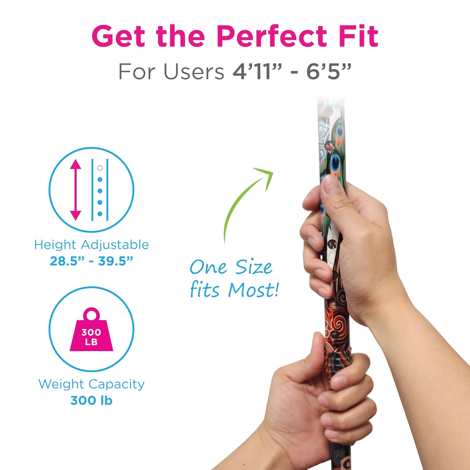 Nova Joy Designer Offset Quad Cane for Seniors - Unisex Adjustable Lightweight Walking Aid with Foam Handle, Wrist Strap and Anti-Rattle Lock - Essential Mobility Support - Maui Flowers