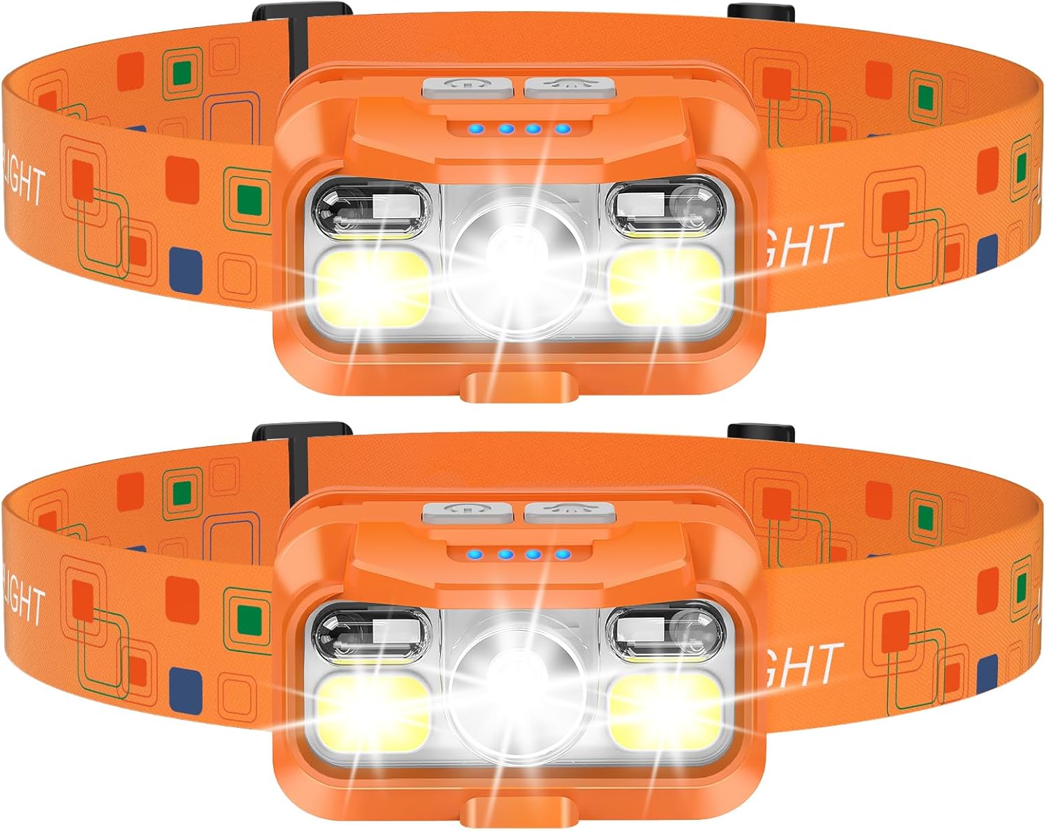 LHKNL Headlamp Rechargeable, Lumen Super Bright Motion Sensor Head Lamp Flashlight, 2-Pack Waterproof LED Headlight with White Red Light