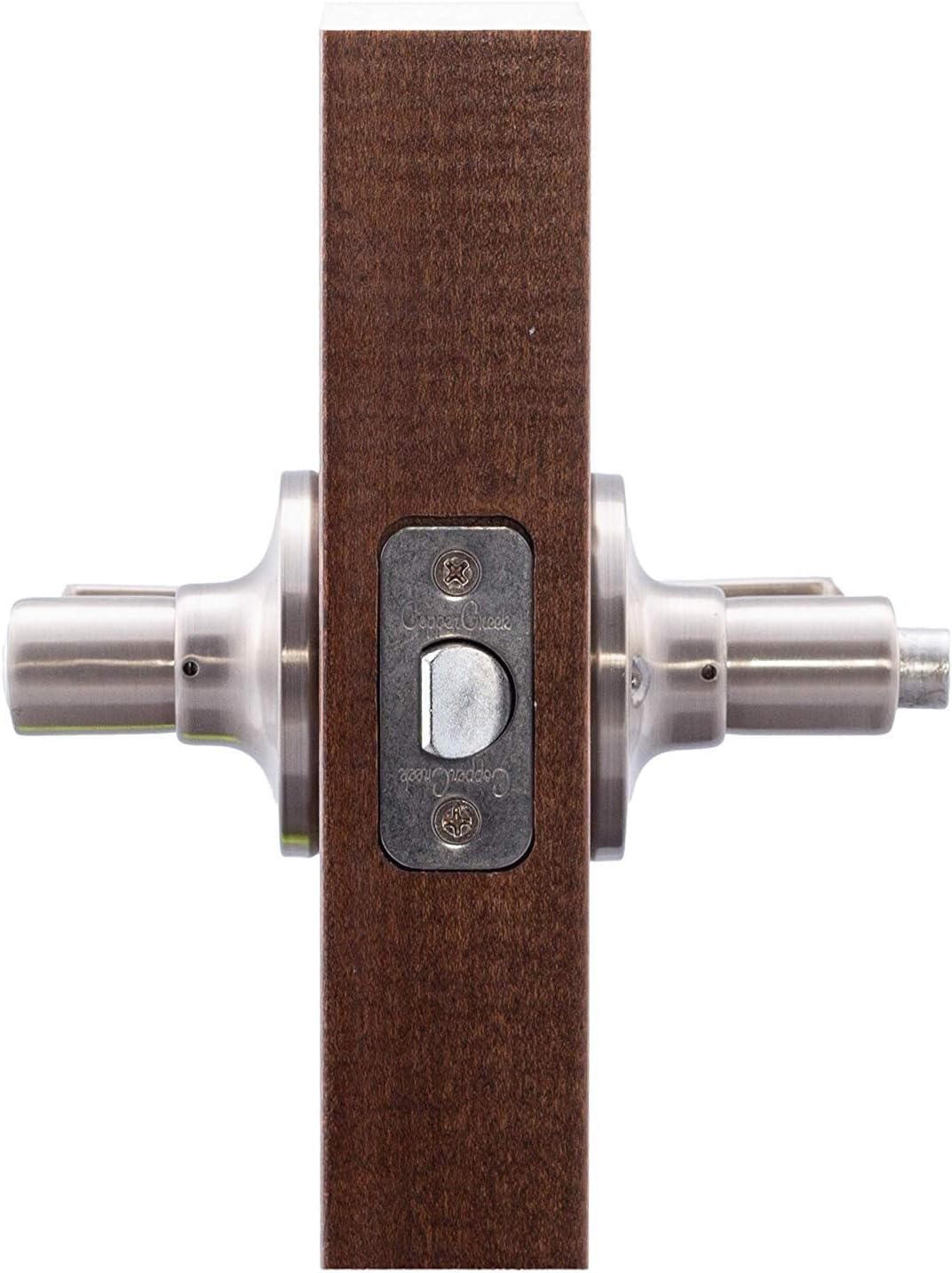 Copper Creek Avery Privacy Lever, Satin Nickel, Push Button Lock for Bedroom and Bathroom, ANSI Grade 3, Reversible Keyless Interior Door Handle