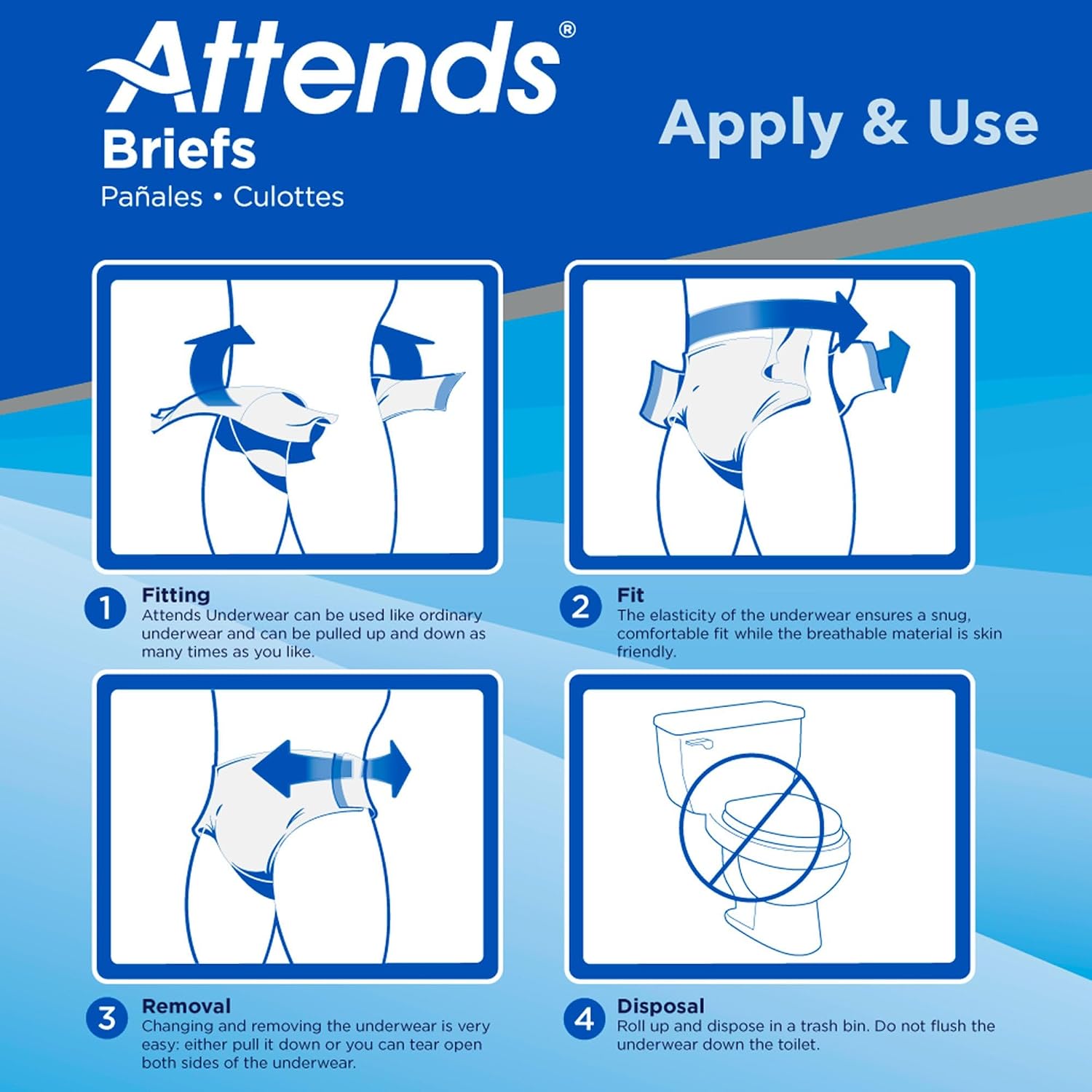 Attends Stretch Adult Incontinence Disposable Briefs, Large/X-Large, 40"-70" Waist with SecureGrip Tab Closure, Ultimate Absorbency with Dry-Lock Containment Core and Breathable Side Panels, 96ct Case