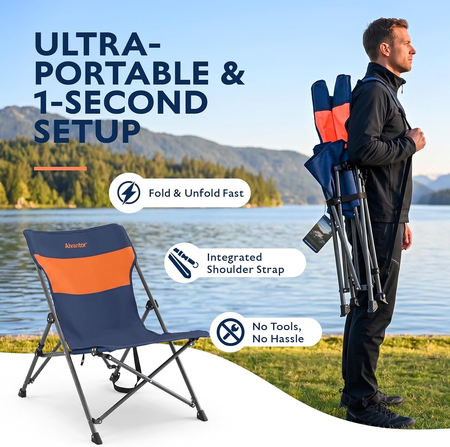 Alvantor® Camping Chair, Full Mesh Folding Beach Chair Breathable High Back Portable Lawn Chair for Outdoor, Armrest, Cup Holder, Easy Use Seat for Travel, Fishing, Pinic, Sports Event, 24"x31"x38"