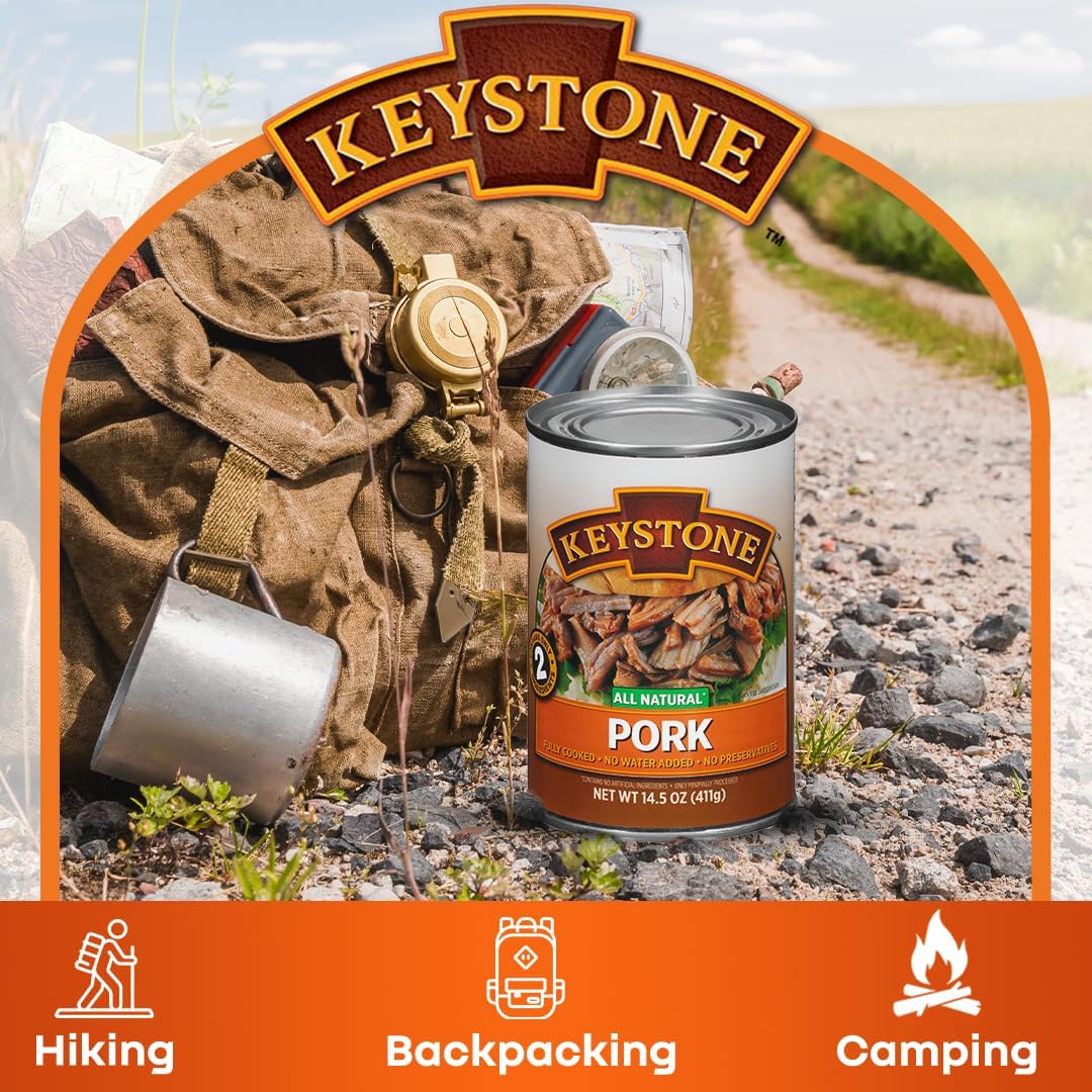 Keystone Meats All Natural Heat and Serve Ground Beef 14 Oz Fully Cooked Canned Meat Shelf Stable Emergency Survival Canned Food Ready to Eat No Preservatives Gluten Free Made in USA Pack of 2