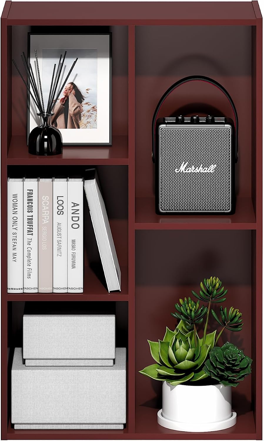 Furinno LUDER Book Shelf, 5-Cube Bookshelf, Easy Assembly Bookcase with Open Shelves, 9.4 x 19.7 x 31.5, for Living Room, Bedroom, Home Office, Darkwood