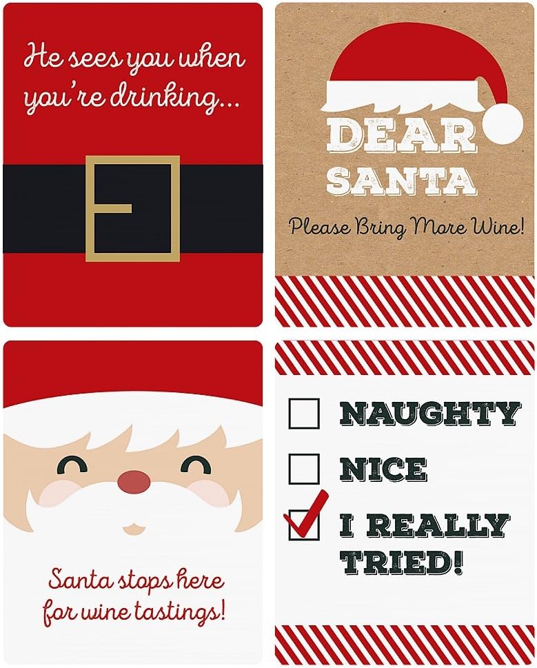 Big Dot of Happiness Ugly Sweater - Holiday and Christmas Wine Bottle Label Stickers - Set of 4