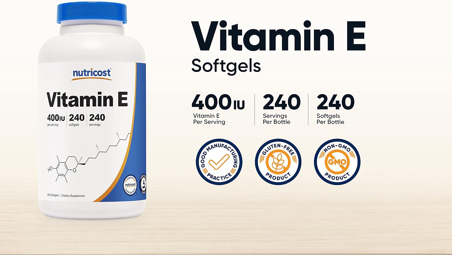 Nutricost Vitamin E 400 IU, 240 Softgel Capsules - Gluten Free, Non-GMO