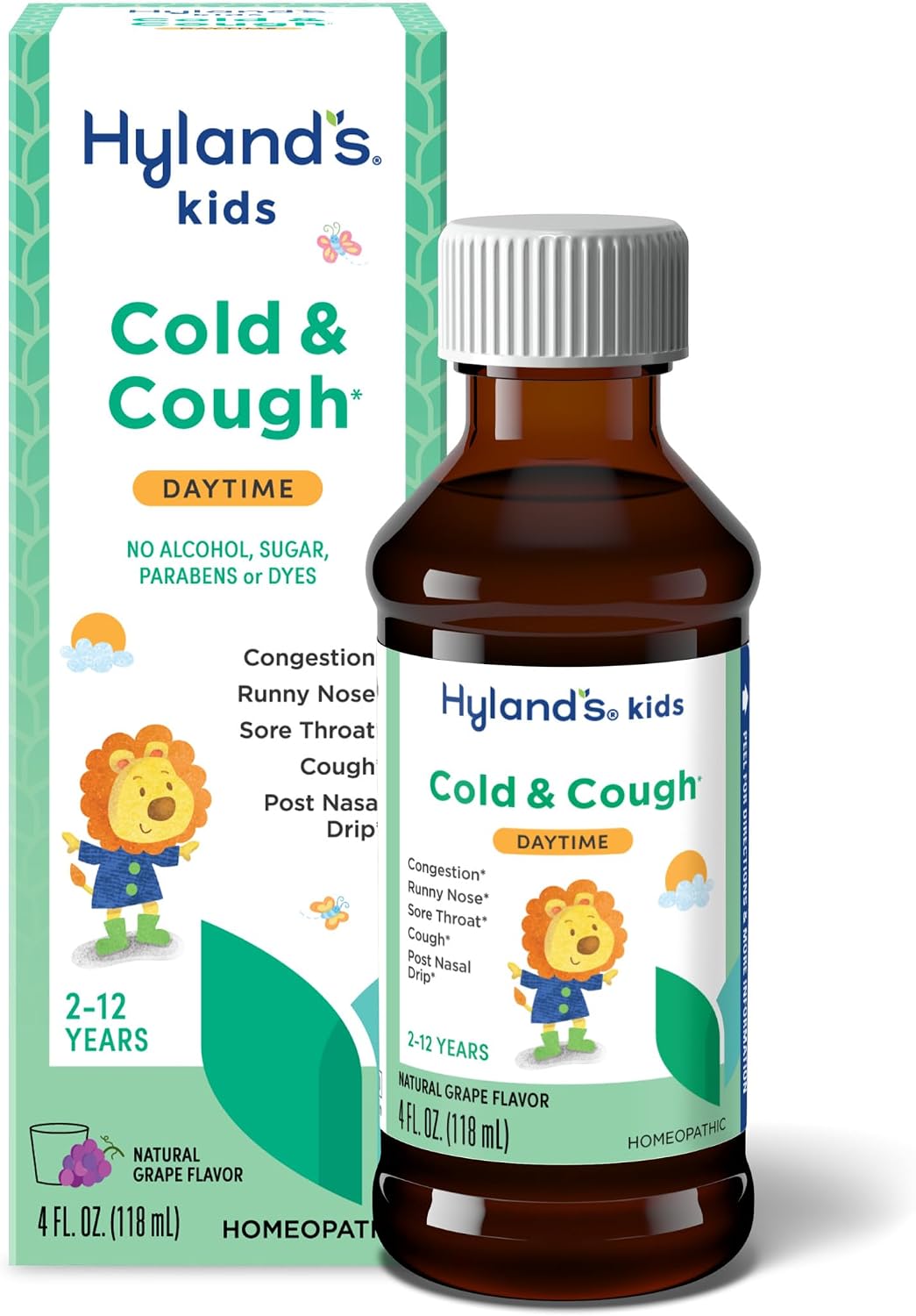 Hyland's Kids Cold and Cough, Day and Night Combo Pack, Cold Medicine for Ages 2 and up, Syrup Cough Medicine for Kids, Nasal Decongestant, 4 Fl Oz (Pack of 2)