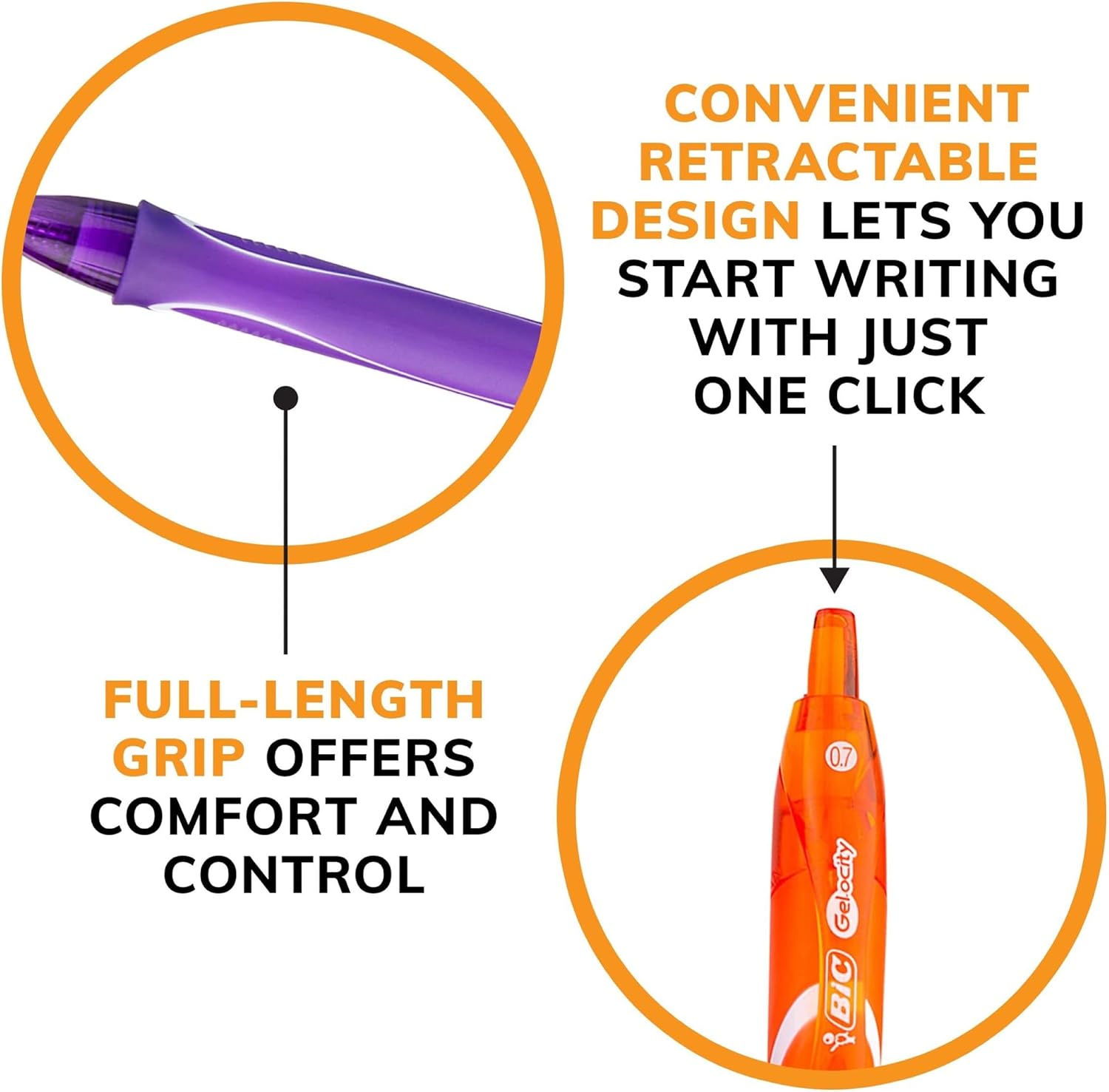 BIC Gelocity Quick Dry Gel Pens, Medium Point, 0.7 mm, 8-Count Pack | Full-Length Comfort Grip, Smudge-Resistant Quick Dry Ink, Ideal for School Supplies and Color-Coding Notes