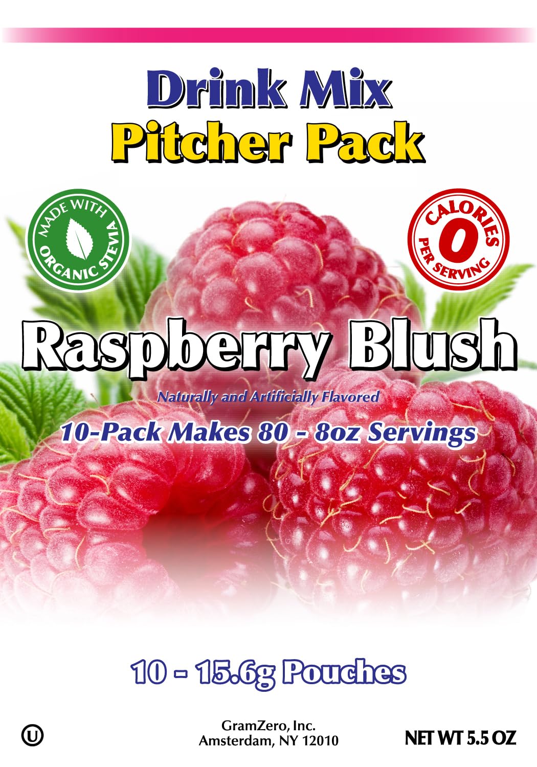 GramZero Raspberry Blush, Sugar Free Drink Mix, Pitcher Pack, Great For Nutrition Club Loaded Tea, Zero Calorie, Stevia Sweetened