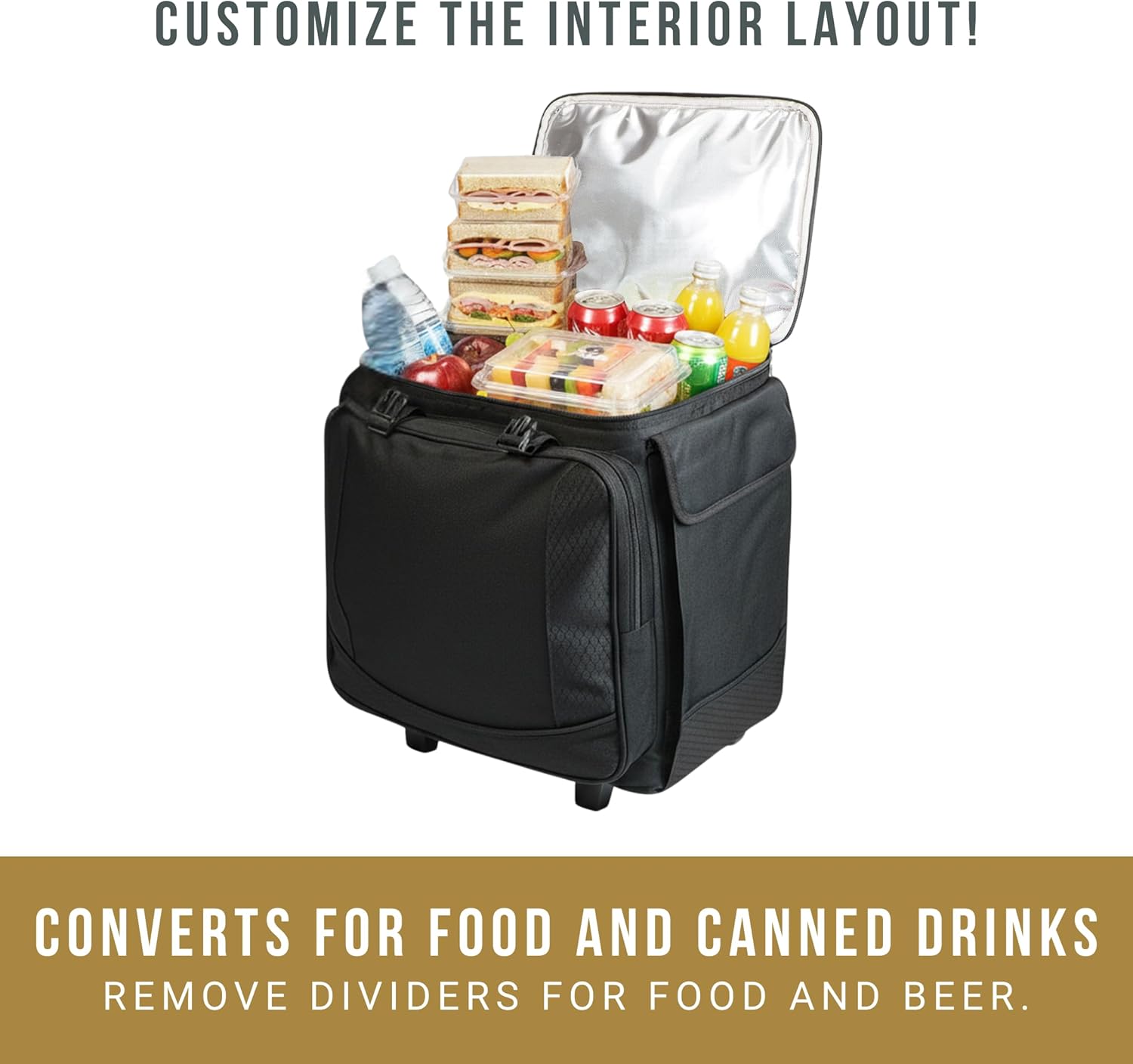 PICNIC TIME Bodega Rolling Wine Cooler, Insulated 12-Bottle Wine Cooler with Wheels, Outdoor Portable Rolling Ice Chest with Water-Resistant Liner