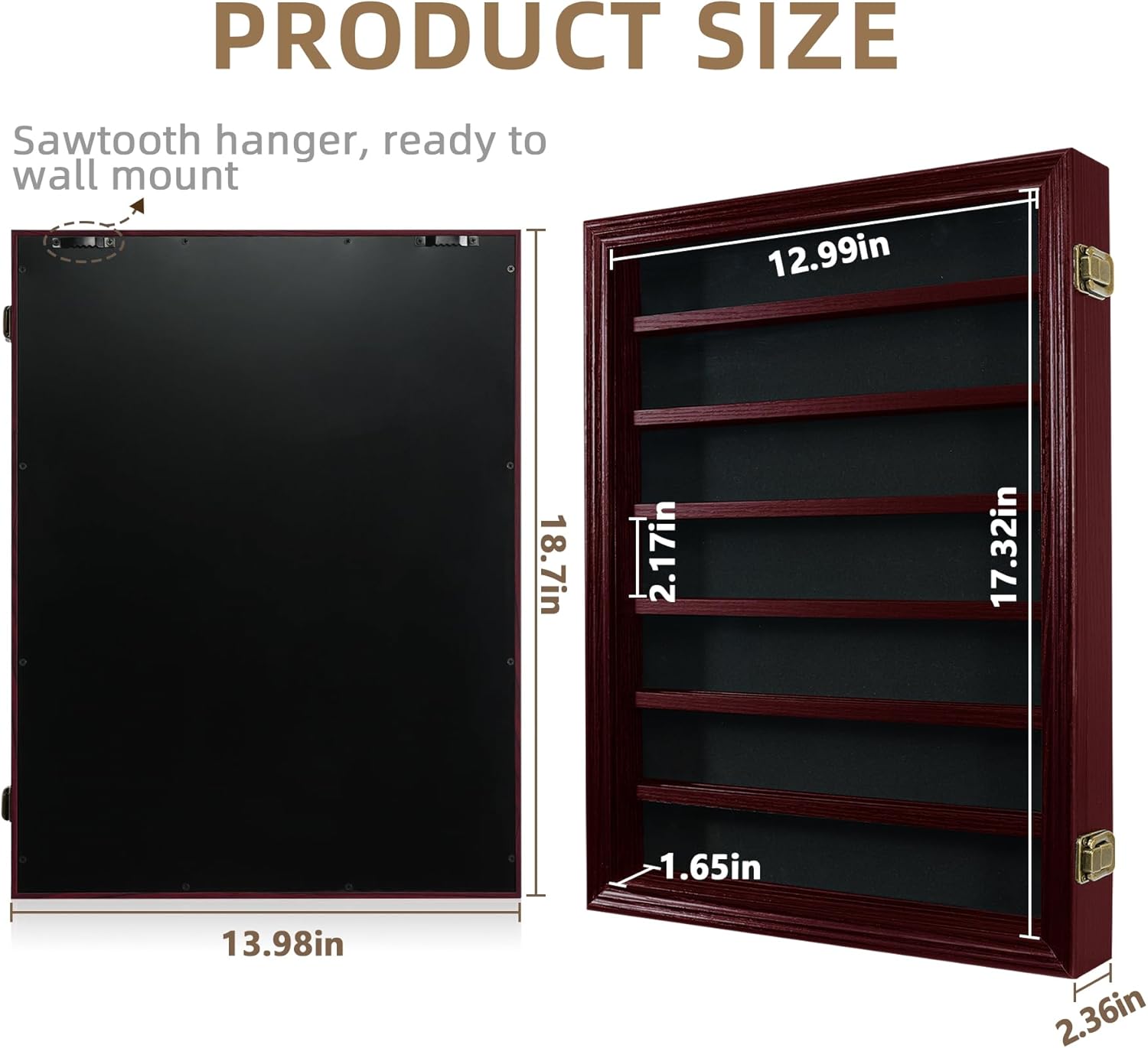 ASmileIndeep 7 Rows Military Challenge Coin Holder Display Cabinet Wall Mount with HD Tempered Glass, Holds 100 Coins, Wooden Medal Display Case Shadow Box with Removable Shelves, Mahogany