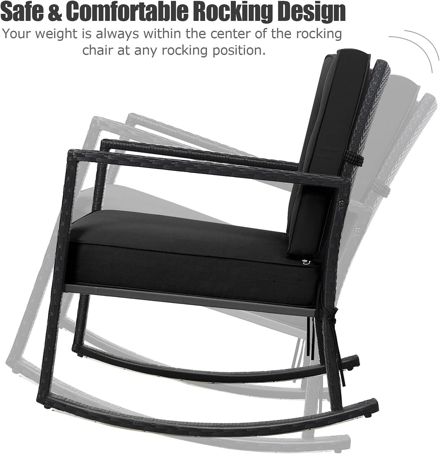 Tangkula Wicker Rocking Chair, Outdoor Glider Rattan Rocker Chair with Heavy-Duty Steel Frame