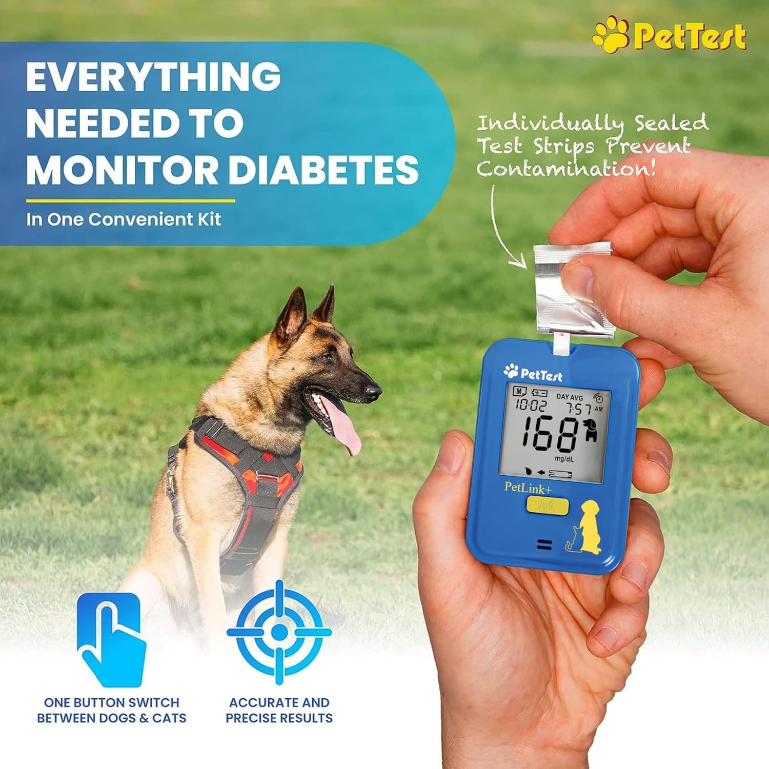 PetTest Genteel Glucose Monitor Kit for Dogs and Cats, Pain-Free Testing