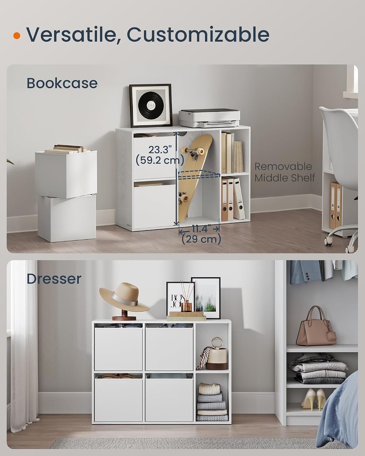 SONGMICS HOME Book Shelf, Snapsemble Superfast Assembly, 6-Tier Floor Standing Bookcase with Doors and Adjustable Shelves, 70.4 Inches Tall for Bedroom Study Living Room, Snow White