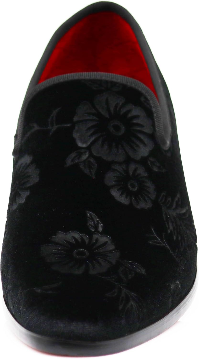 SPK35 Men's Vintage Velvet Flower Designer Dress Loafers Slip On Shoes Classic Tuxedo Dress Shoes