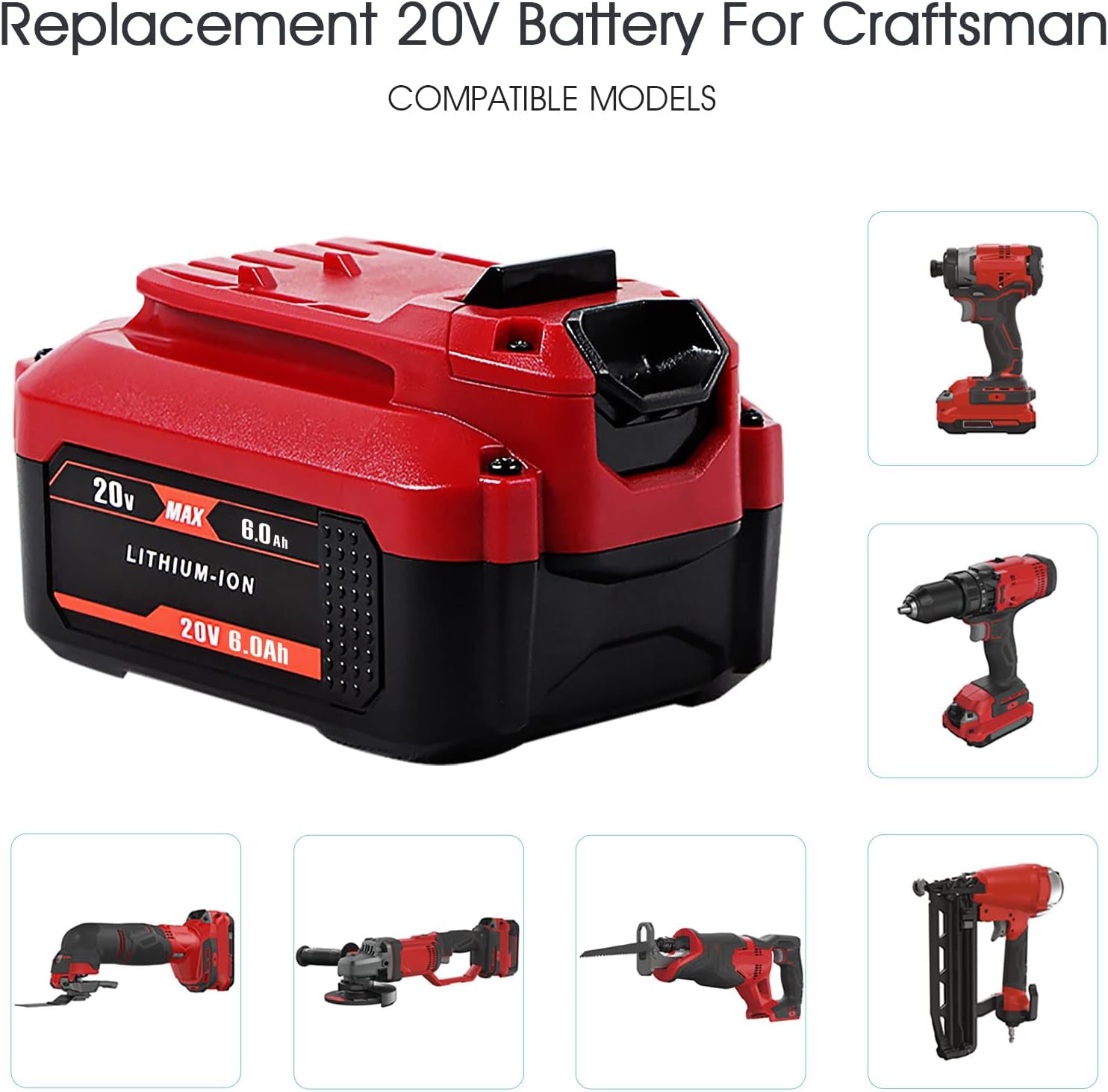 TenHutt 【Upgrade】 2Pack 20V 6.0Ah Replacement Battery for Craftsman 20V Battery V20 Lithium ion for CMCB205 CMCB204 CMCB206 CMCB202 CMCB201 20V