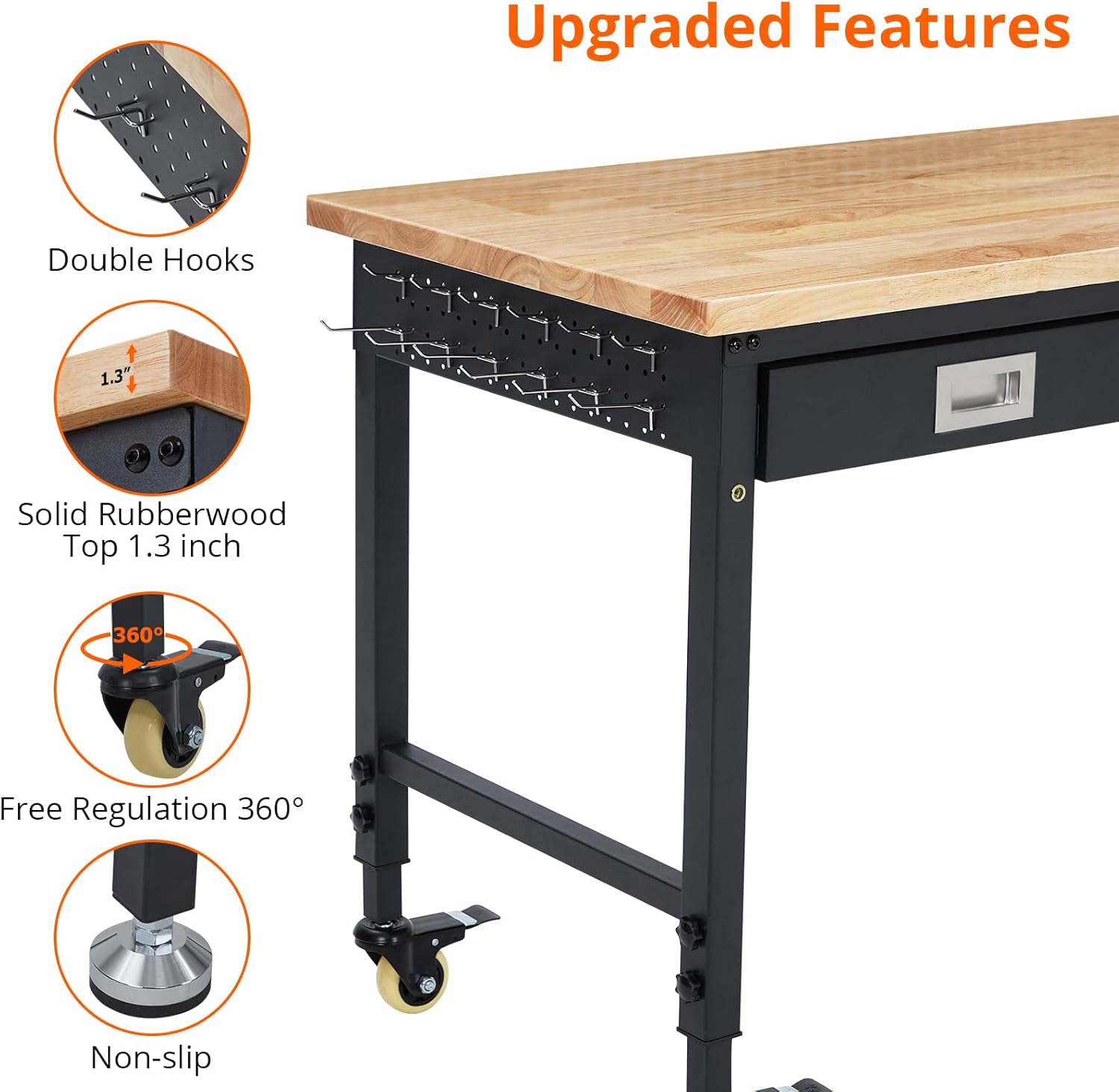 48" Adjustable Workbench, Heavy Duty Workstation with Drawer Storage, 2000LB Load Capacity