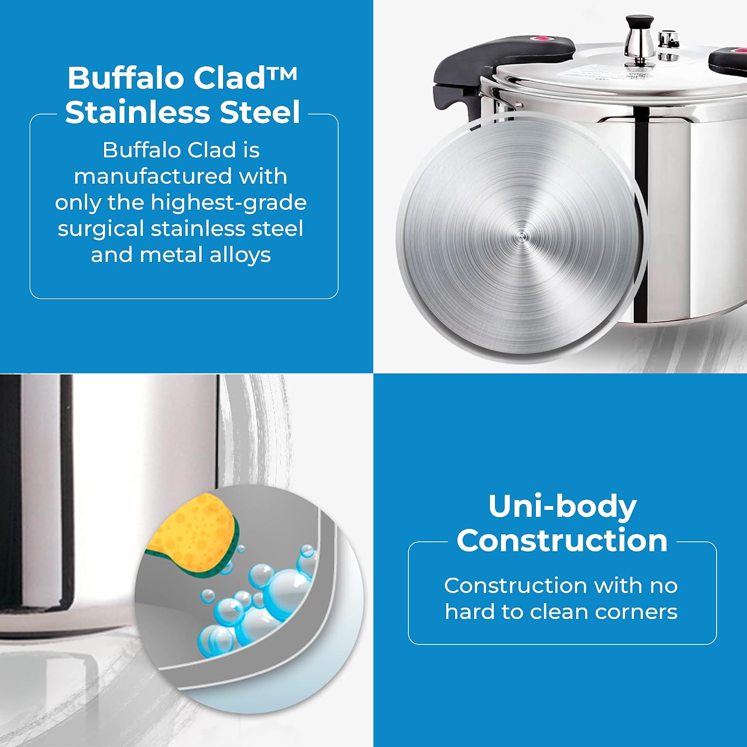 Buffalo 15 Qt Pressure Cooker Stainless Steel - Large Stove Top Canner | 15 Quart Pressure Canners for Canning - Easy to Clean Pressure Canning Pot with Lid - Can Cooker - QCP415
